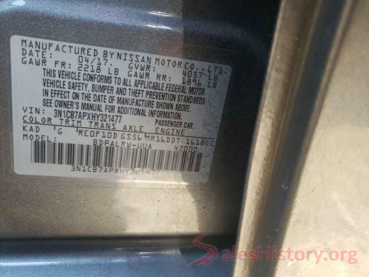 3N1CB7APXHY321477 2017 NISSAN SENTRA