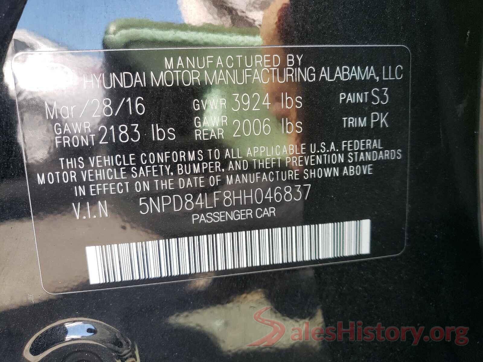 5NPD84LF8HH046837 2017 HYUNDAI ELANTRA