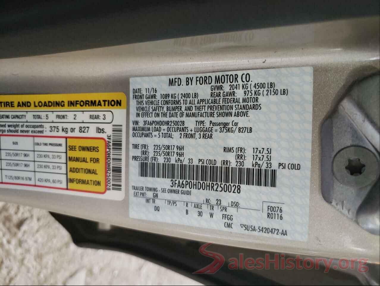 3FA6P0HD0HR250028 2017 FORD FUSION