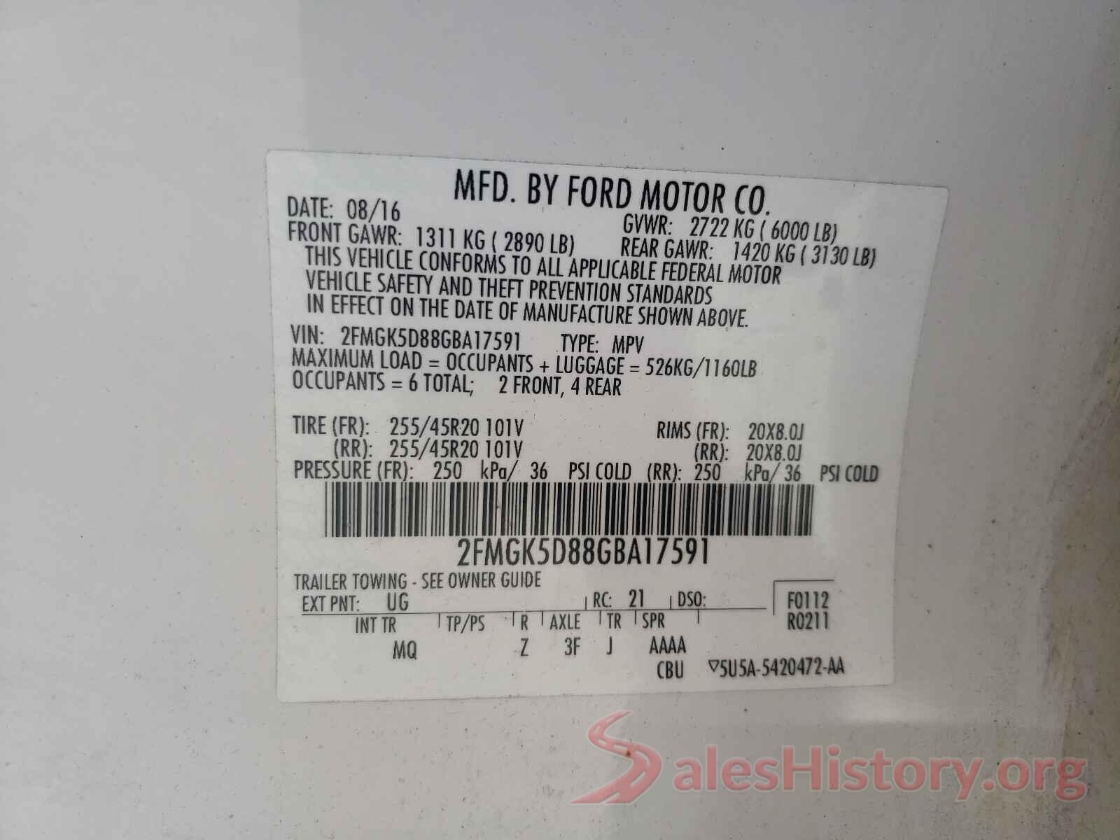 2FMGK5D88GBA17591 2016 FORD FLEX