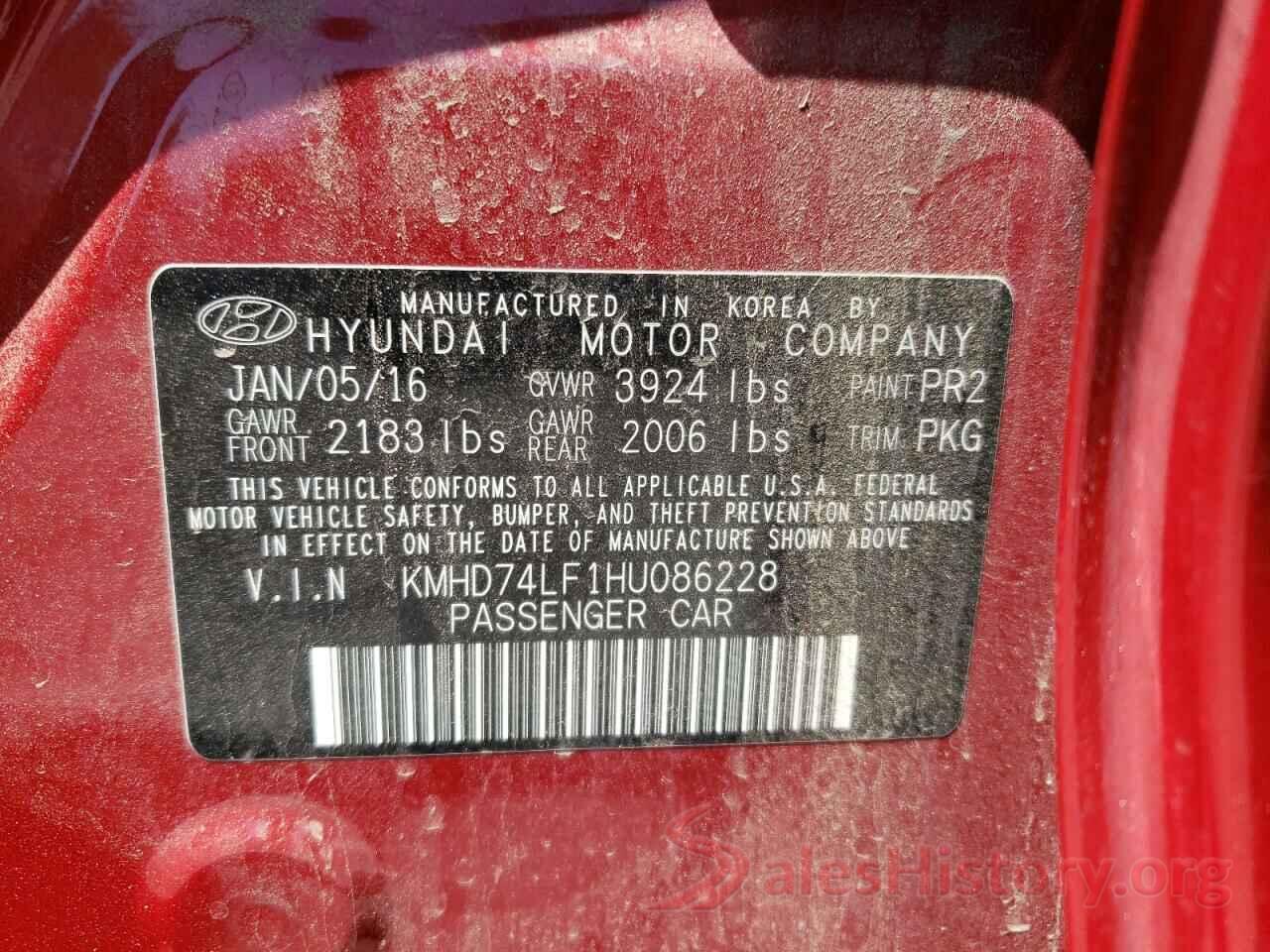 KMHD74LF1HU086228 2017 HYUNDAI ELANTRA