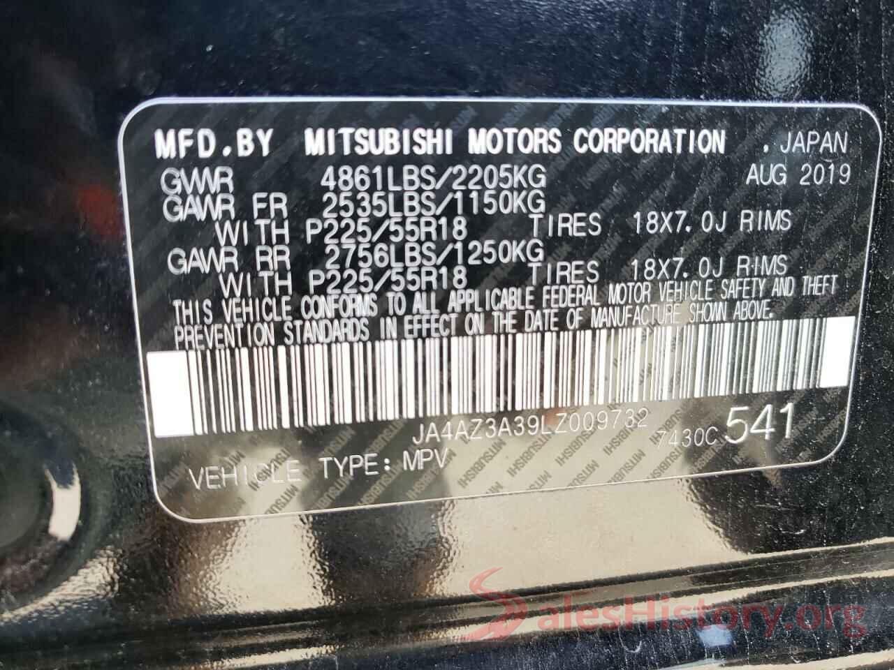 JA4AZ3A39LZ009732 2020 MITSUBISHI OUTLANDER