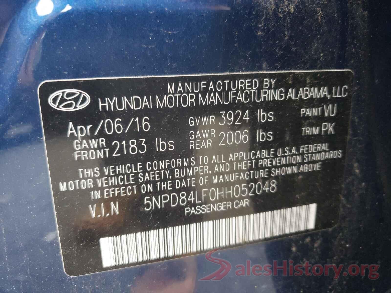 5NPD84LF0HH052048 2017 HYUNDAI ELANTRA