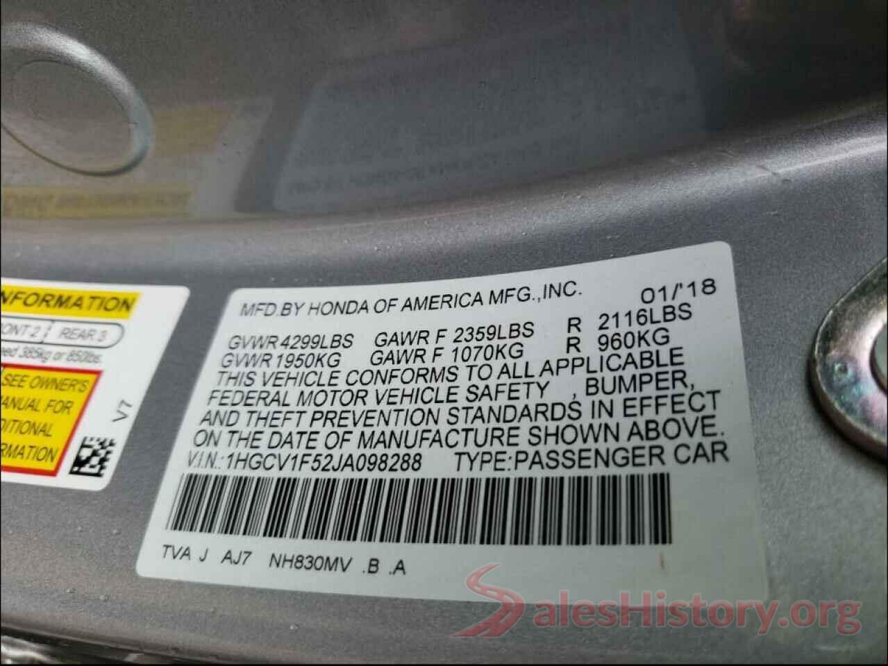 1HGCV1F52JA098288 2018 HONDA ACCORD