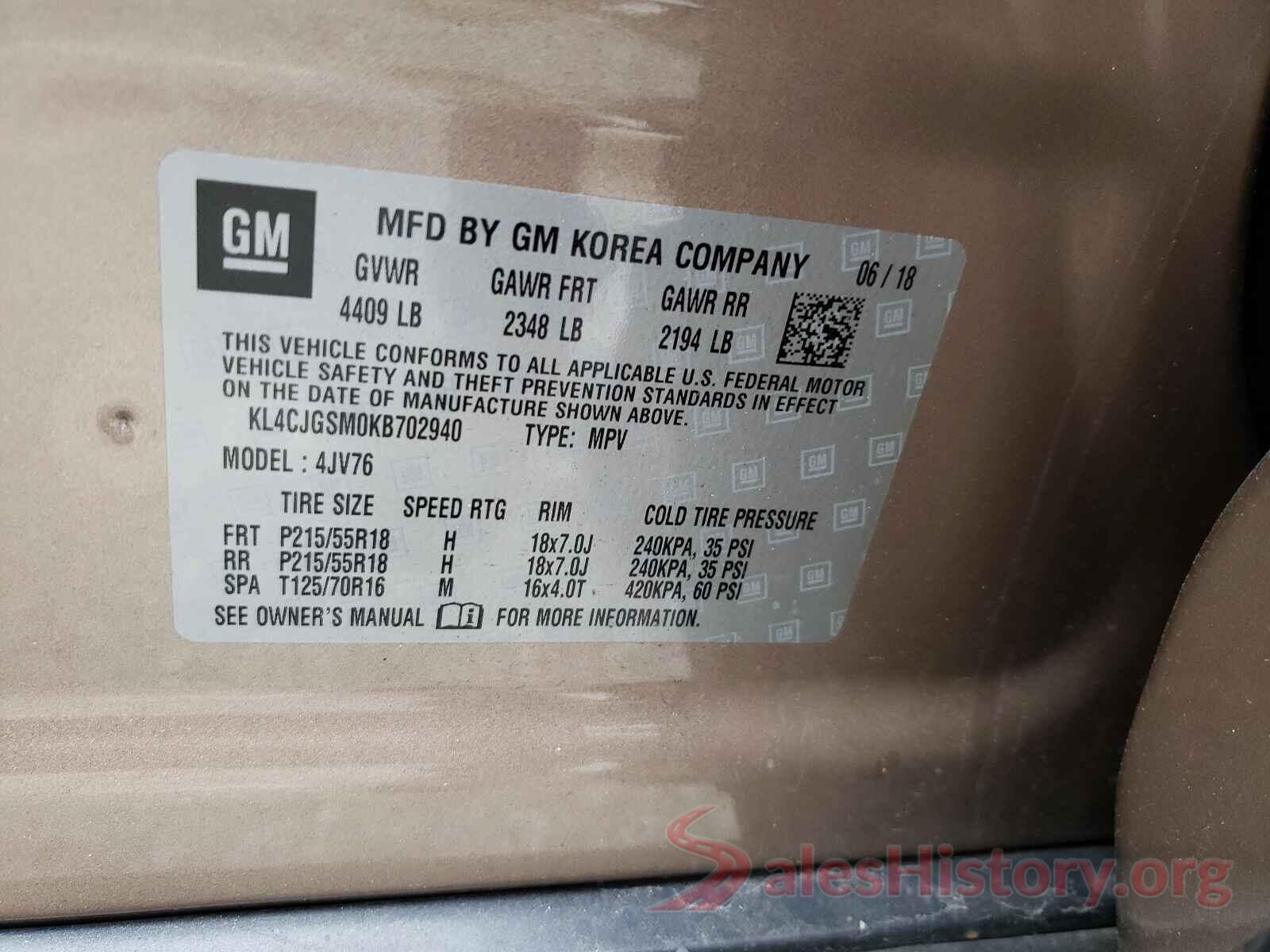 KL4CJGSM0KB702940 2019 BUICK ENCORE