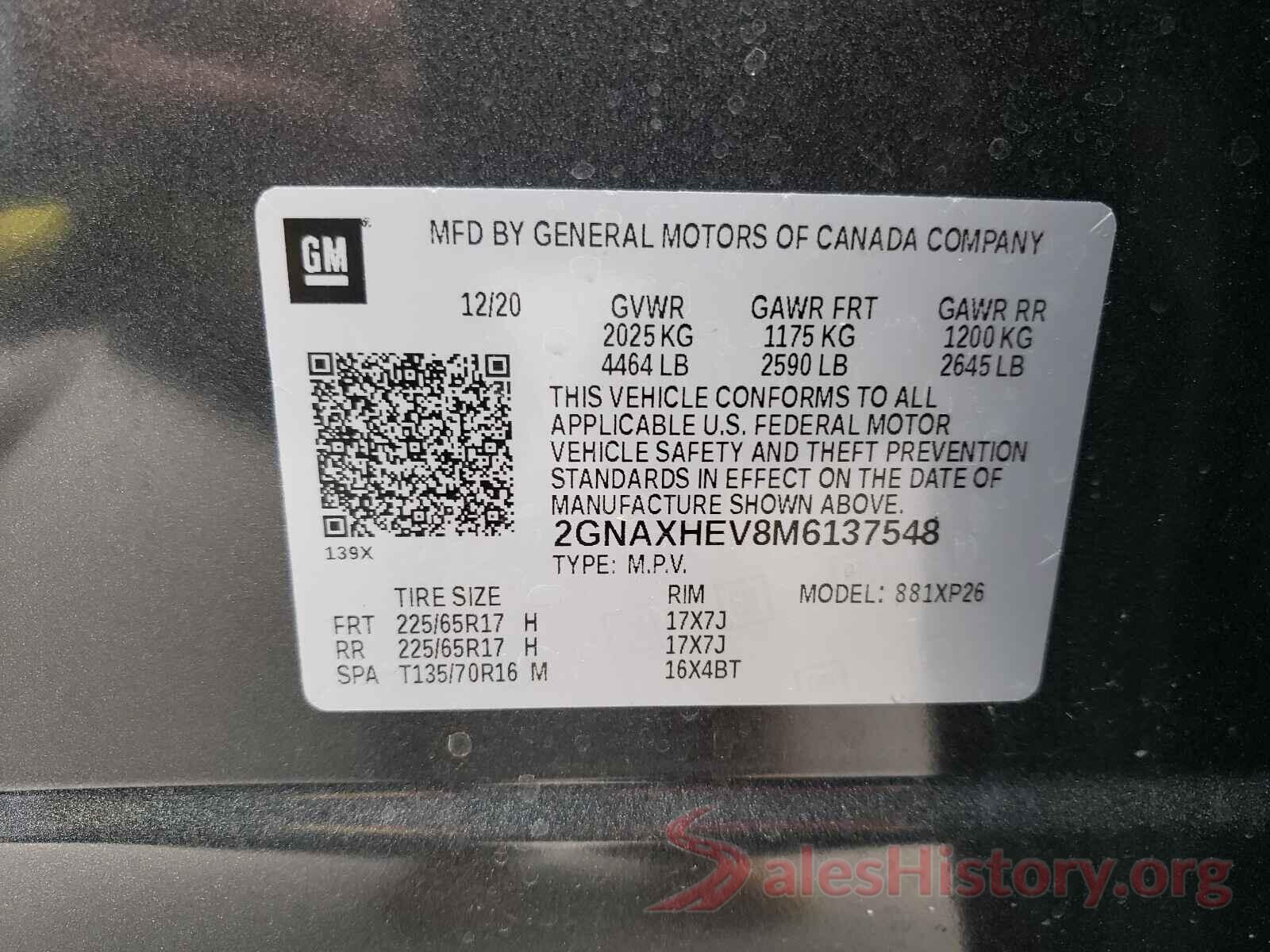 2GNAXHEV8M6137548 2021 CHEVROLET EQUINOX