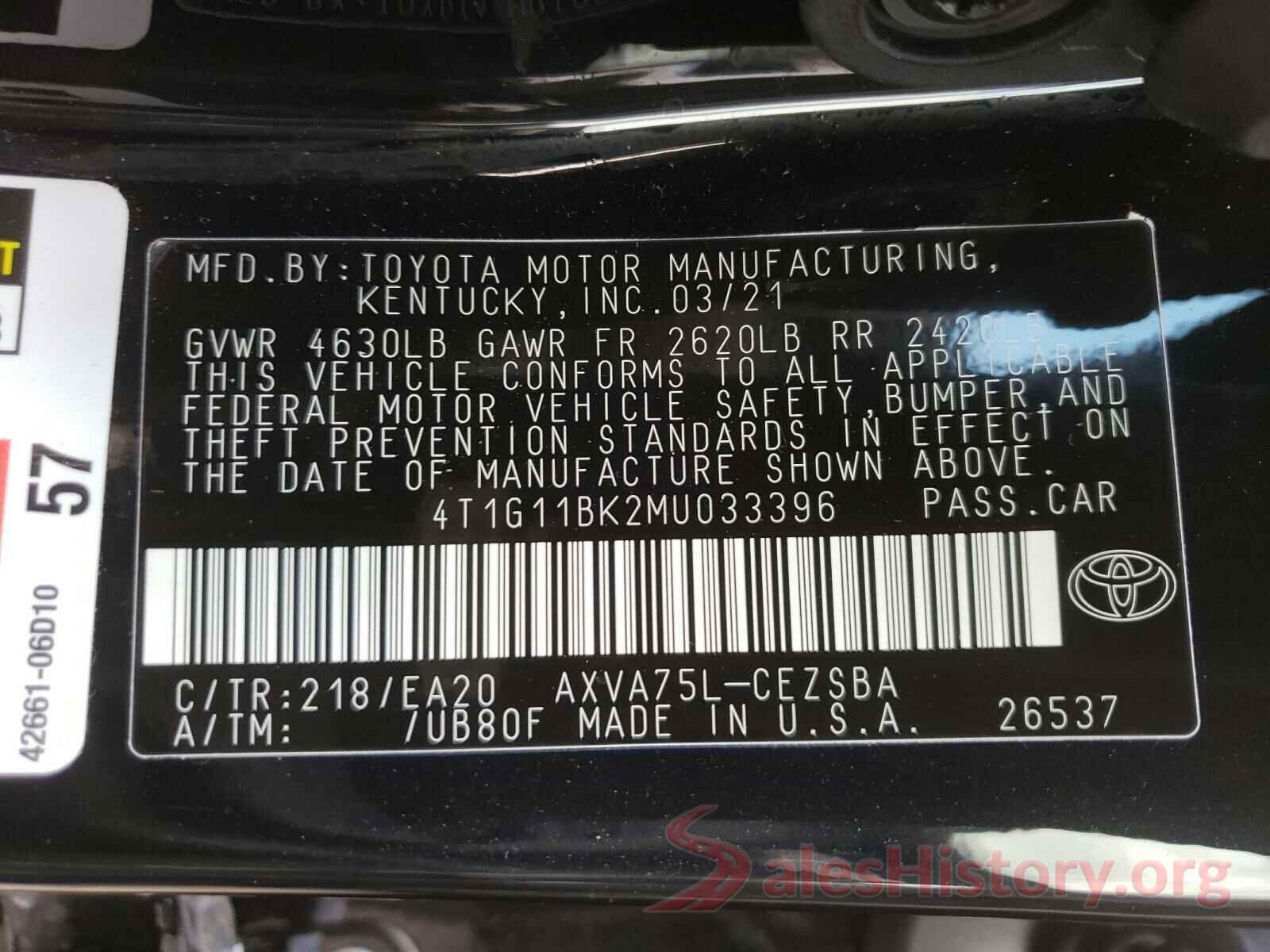 4T1G11BK2MU033396 2021 TOYOTA CAMRY