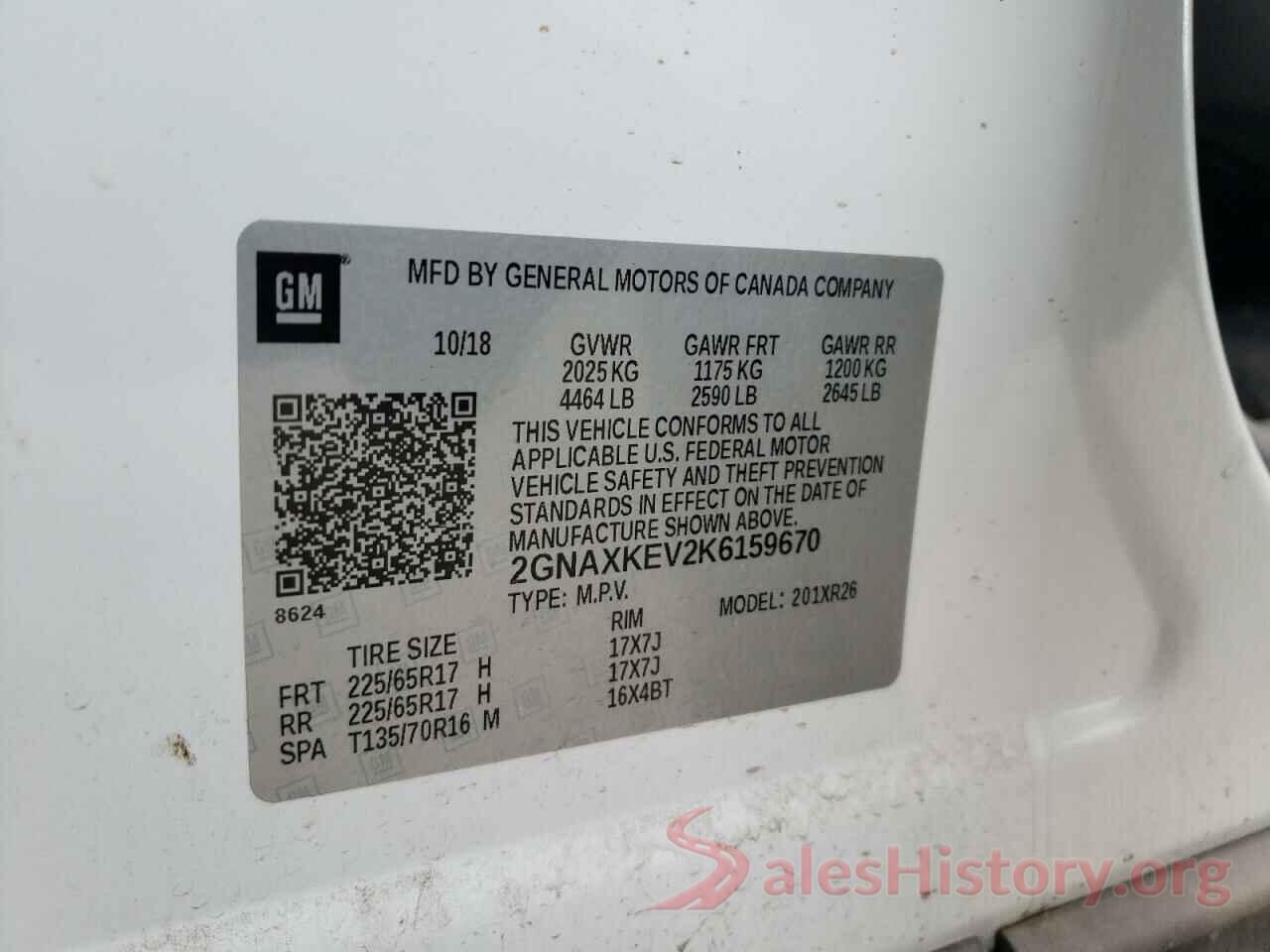 2GNAXKEV2K6159670 2019 CHEVROLET EQUINOX