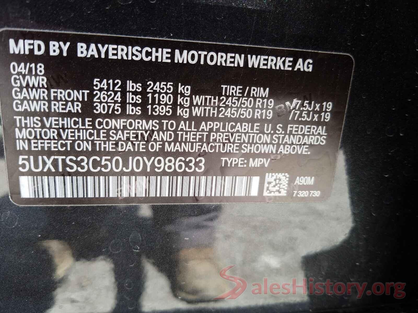 5UXTS3C50J0Y98633 2018 BMW X3