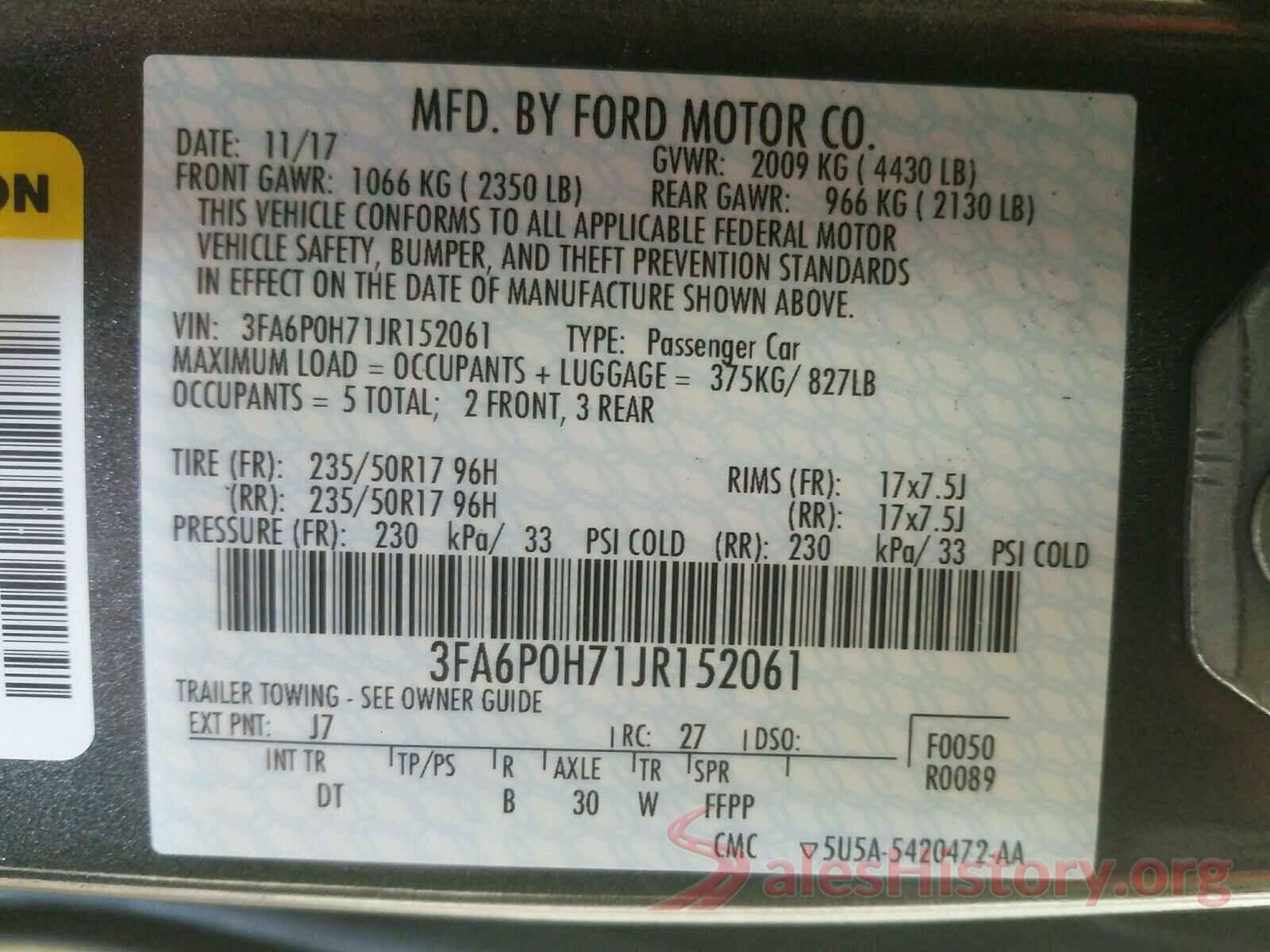 3FA6P0H71JR152061 2018 FORD FUSION