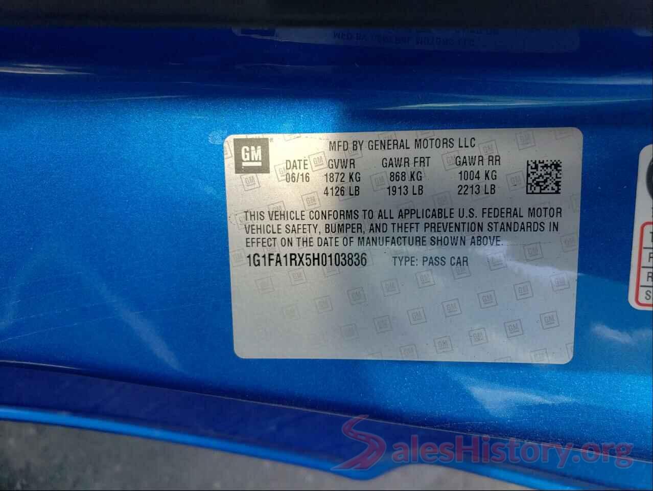 1G1FA1RX5H0103836 2017 CHEVROLET CAMARO