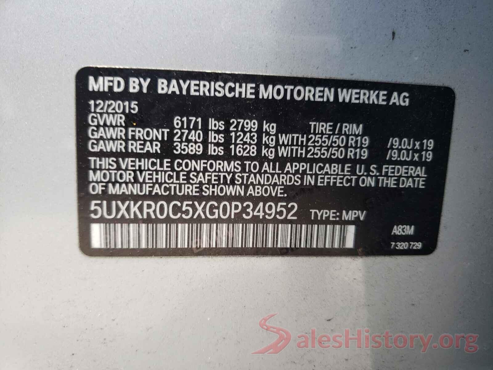 5UXKR0C5XG0P34952 2016 BMW X5