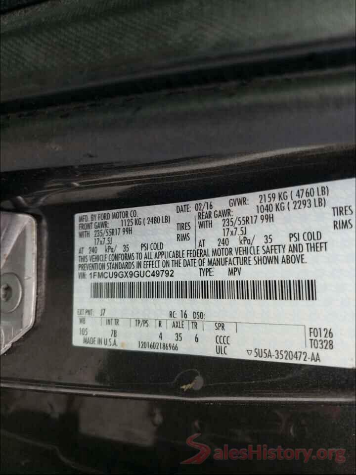 1FMCU9GX9GUC49792 2016 FORD ESCAPE