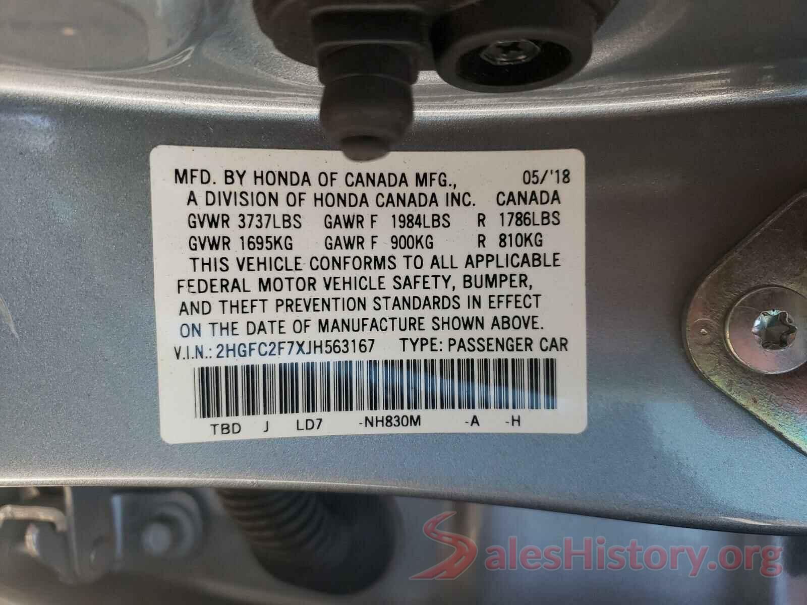 2HGFC2F7XJH563167 2018 HONDA CIVIC