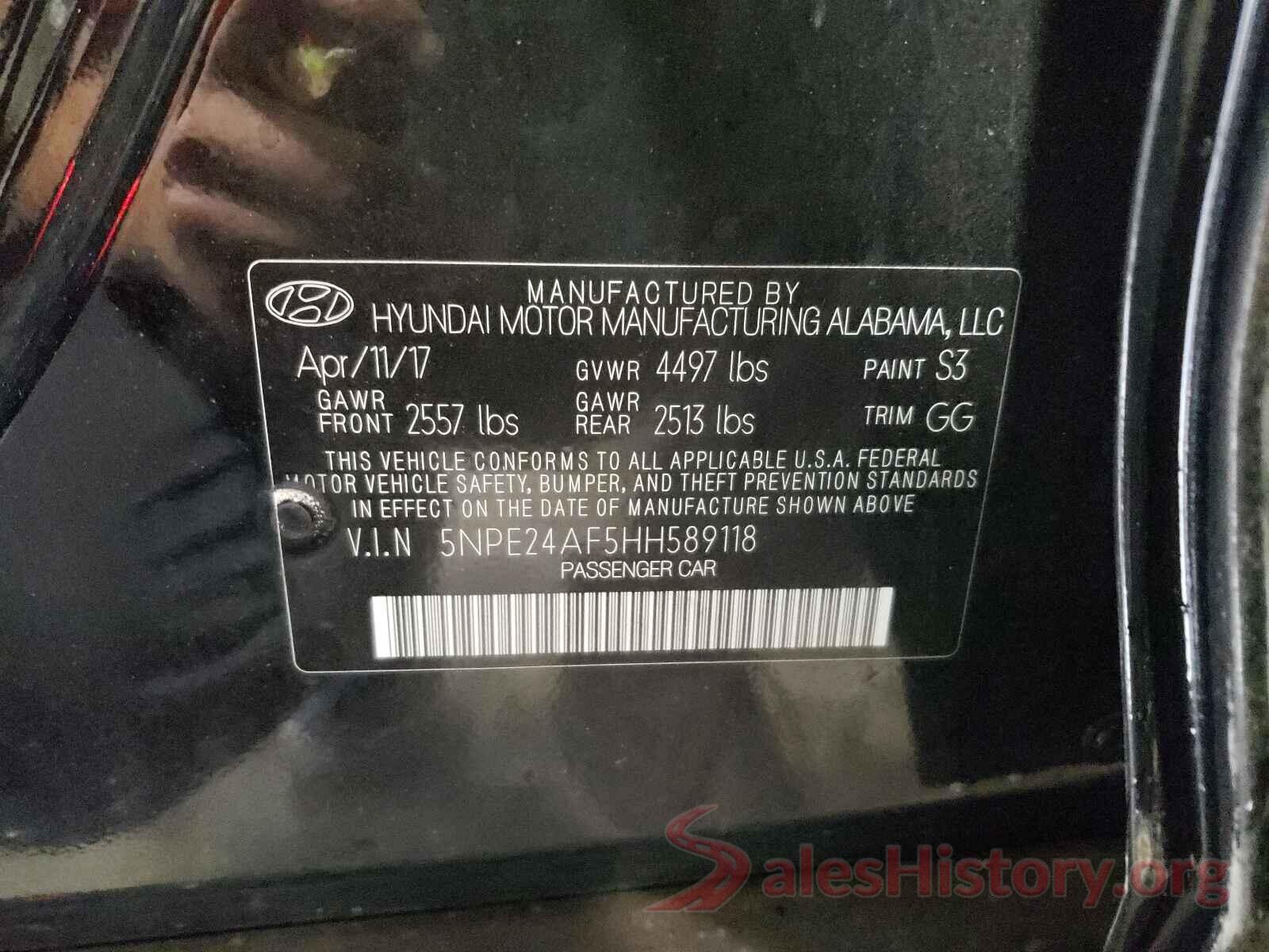 5NPE24AF5HH589118 2017 HYUNDAI SONATA