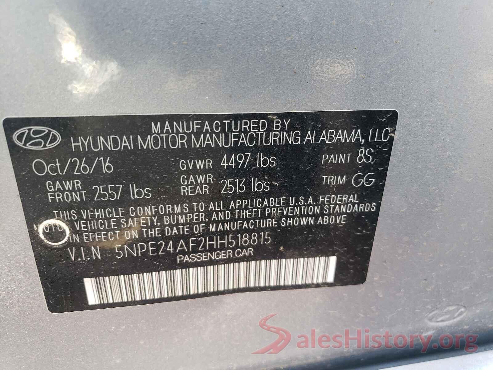 5NPE24AF2HH518815 2017 HYUNDAI SONATA