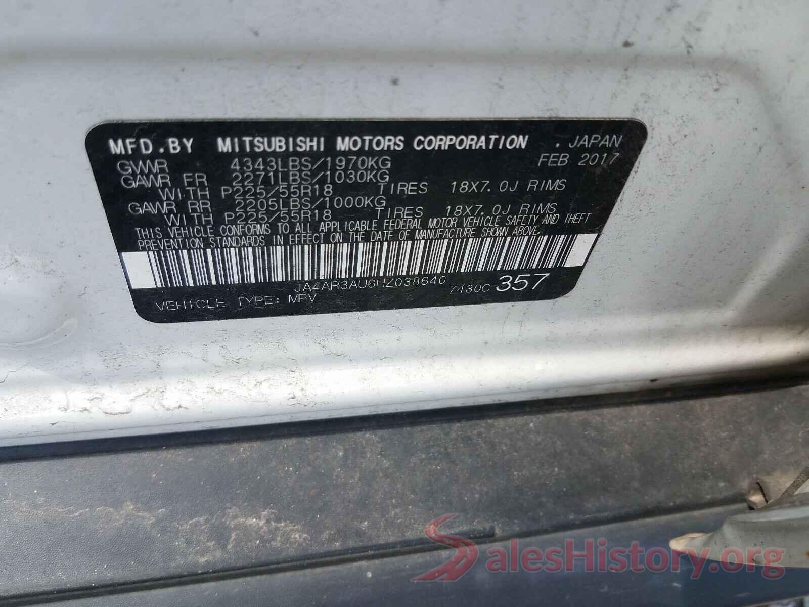 JA4AR3AU6HZ038640 2017 MITSUBISHI OUTLANDER