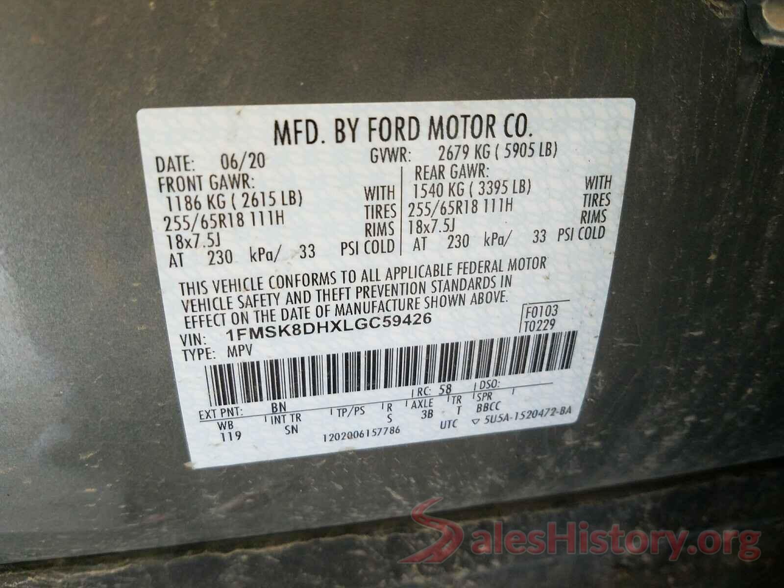 1FMSK8DHXLGC59426 2020 FORD EXPLORER