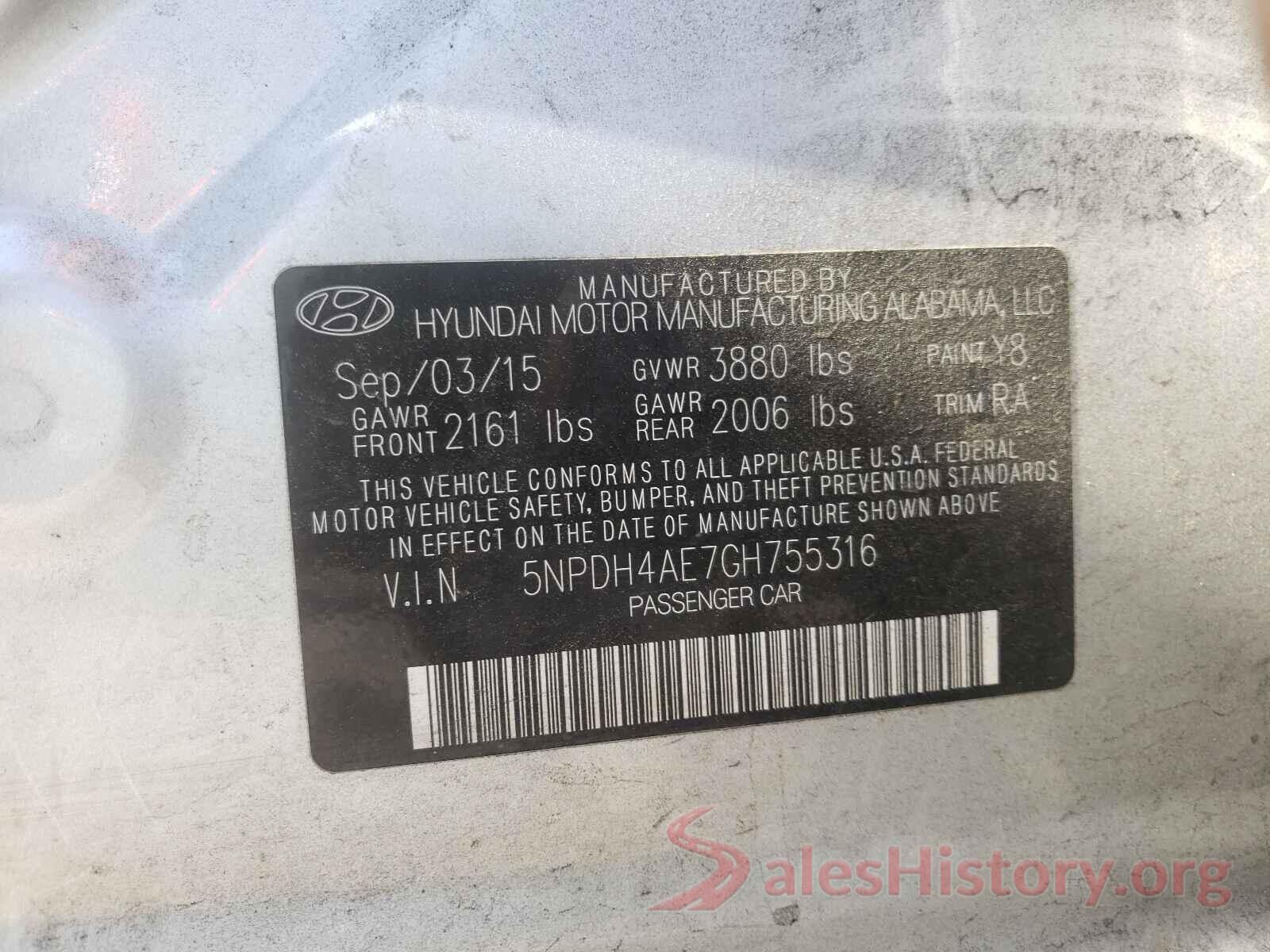 5NPDH4AE7GH755316 2016 HYUNDAI ELANTRA