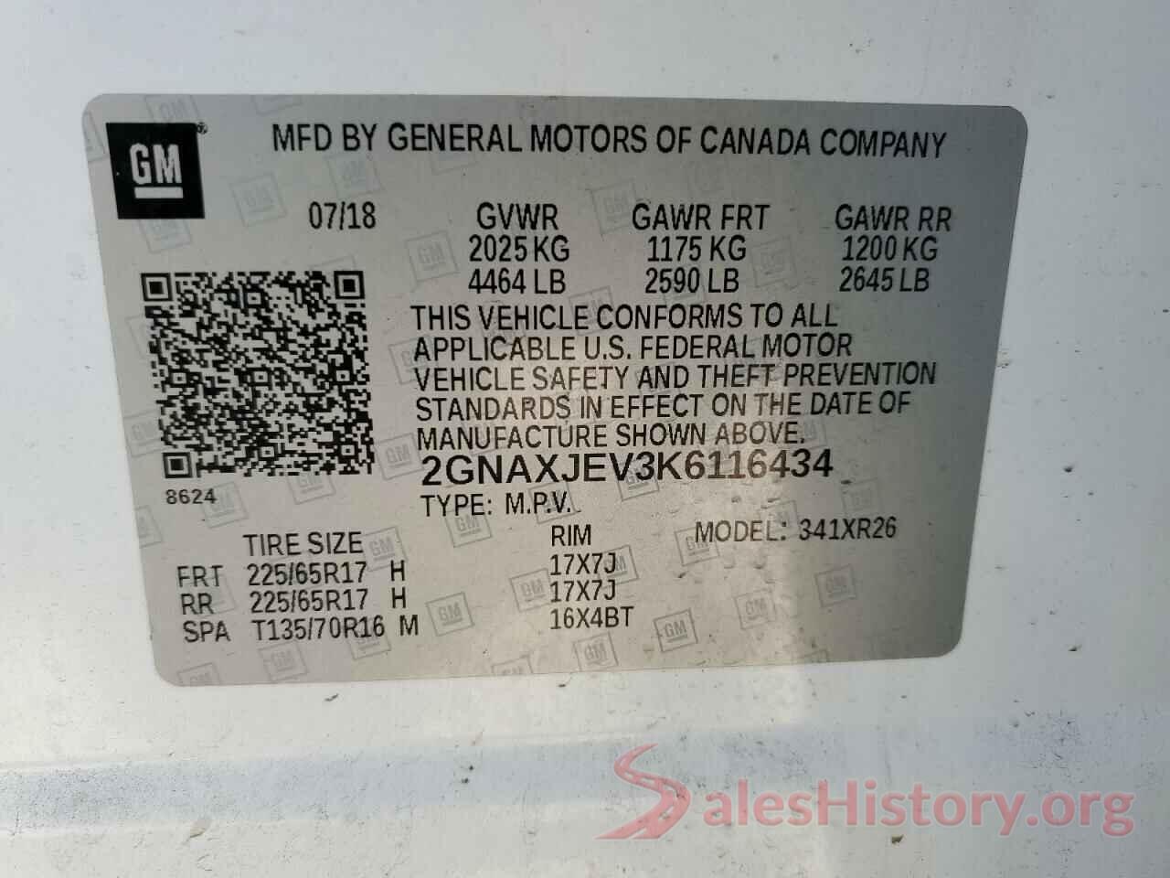 2GNAXJEV3K6116434 2019 CHEVROLET EQUINOX