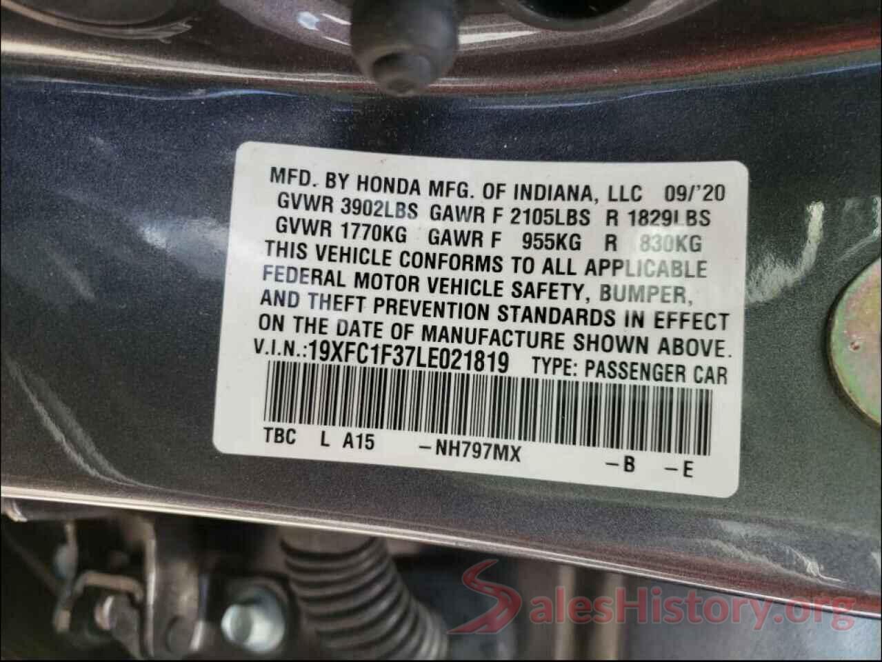 19XFC1F37LE021819 2020 HONDA CIVIC