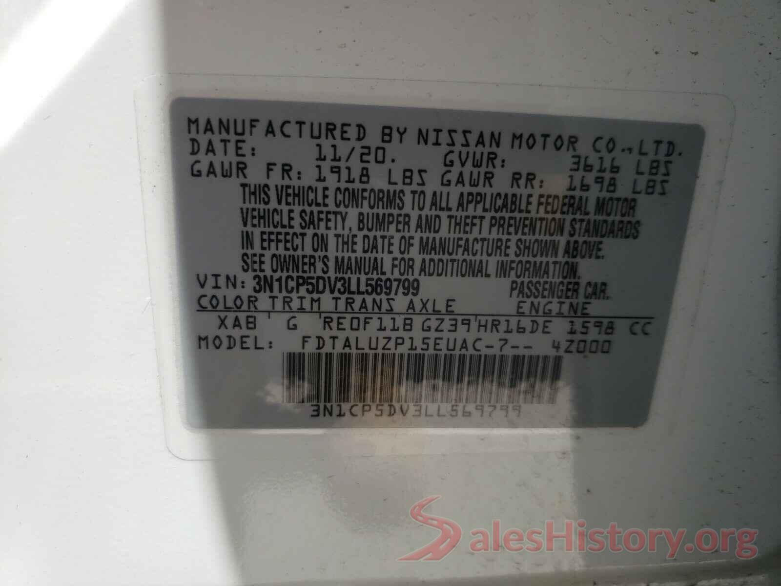 3N1CP5DV3LL569799 2020 NISSAN KICKS