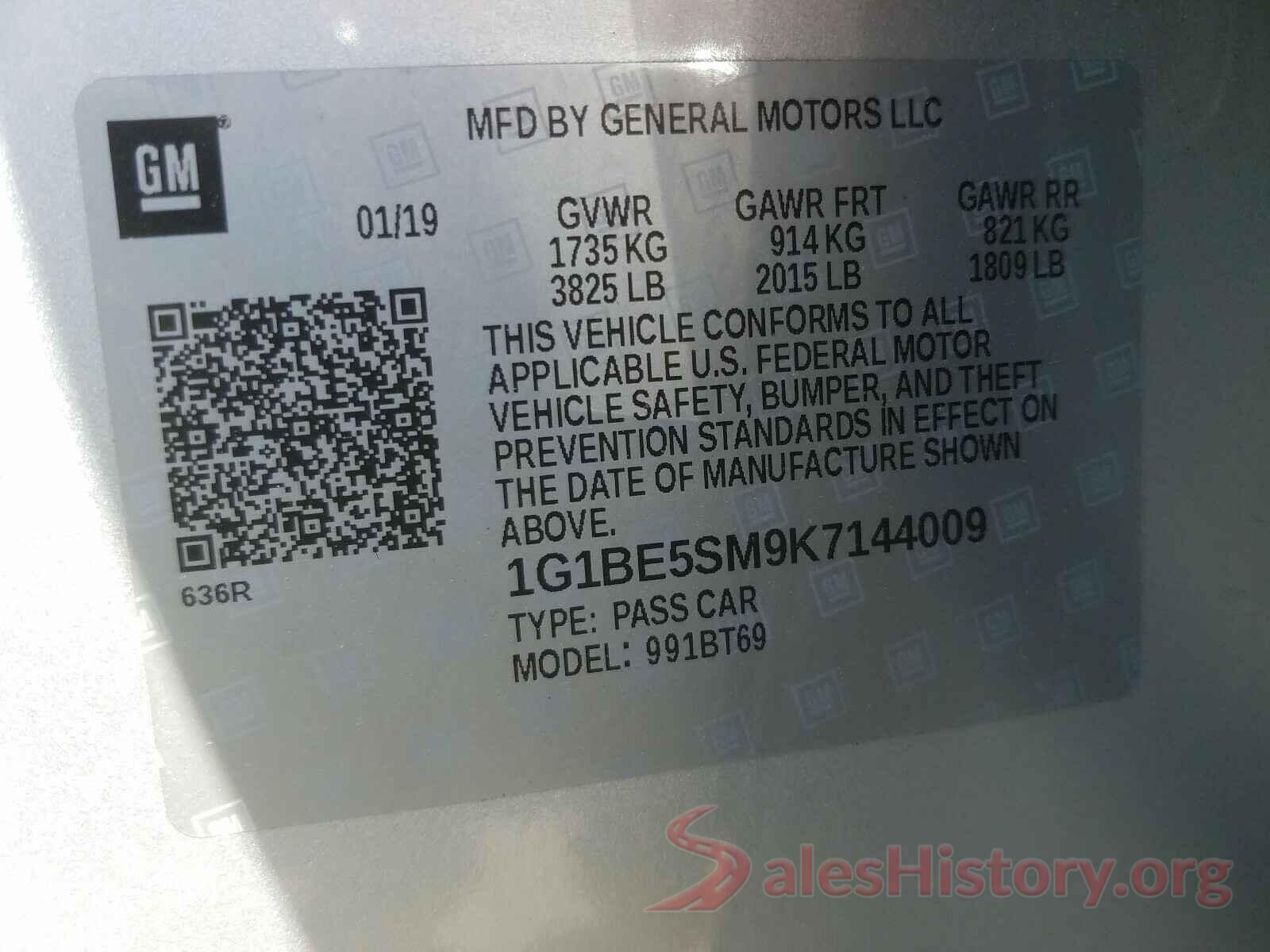 1G1BE5SM9K7144009 2019 CHEVROLET CRUZE