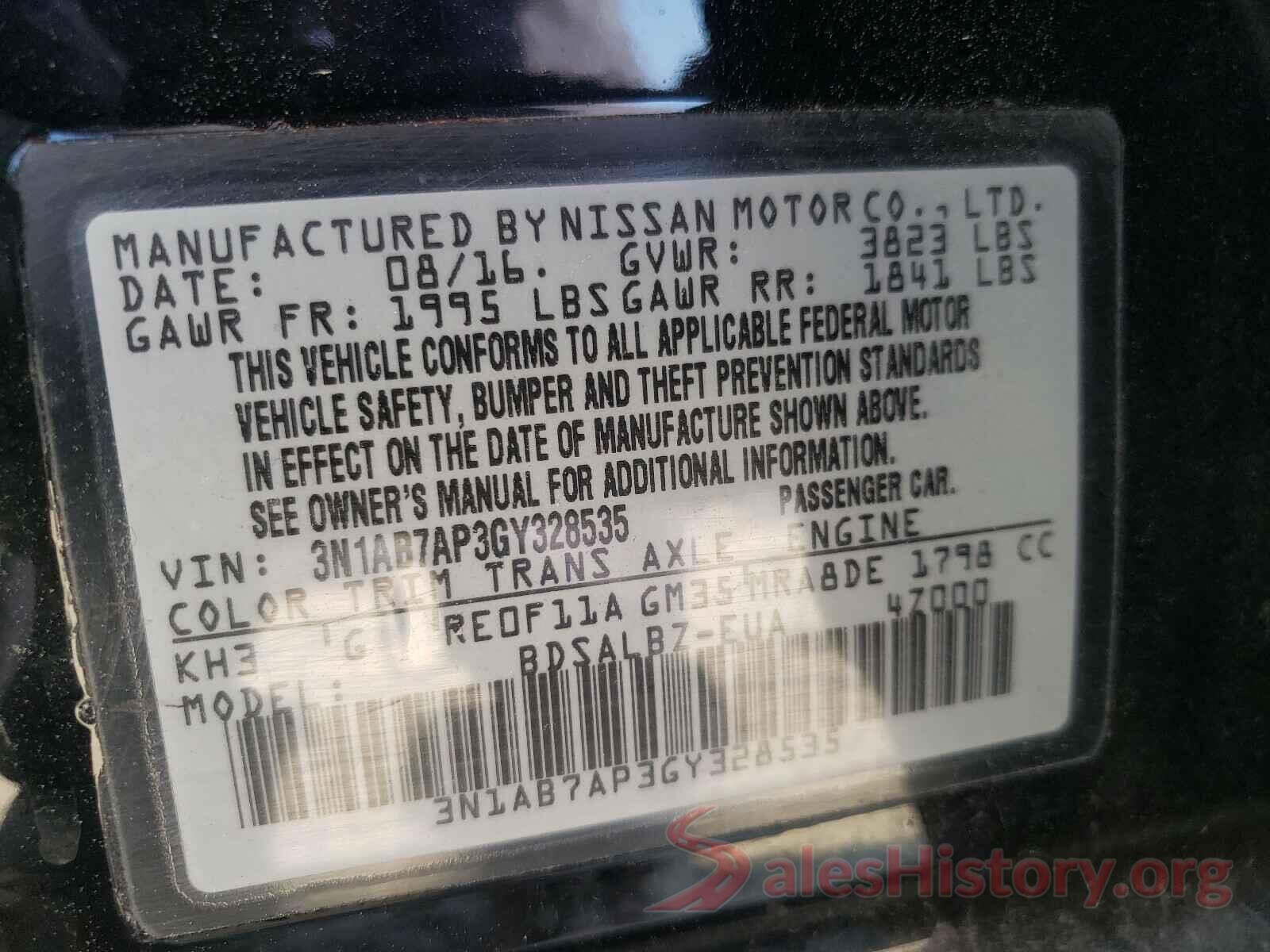 3N1AB7AP3GY328535 2016 NISSAN SENTRA