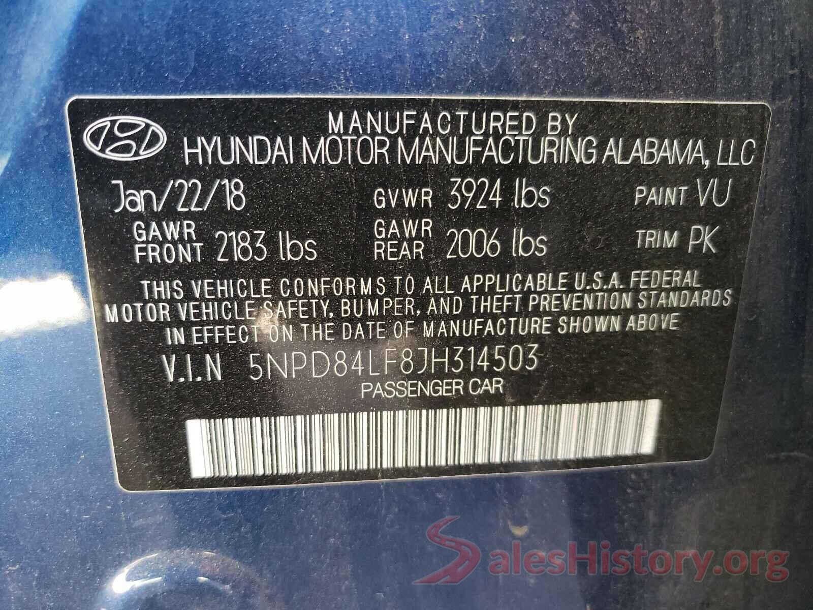 5NPD84LF8JH314503 2018 HYUNDAI ELANTRA