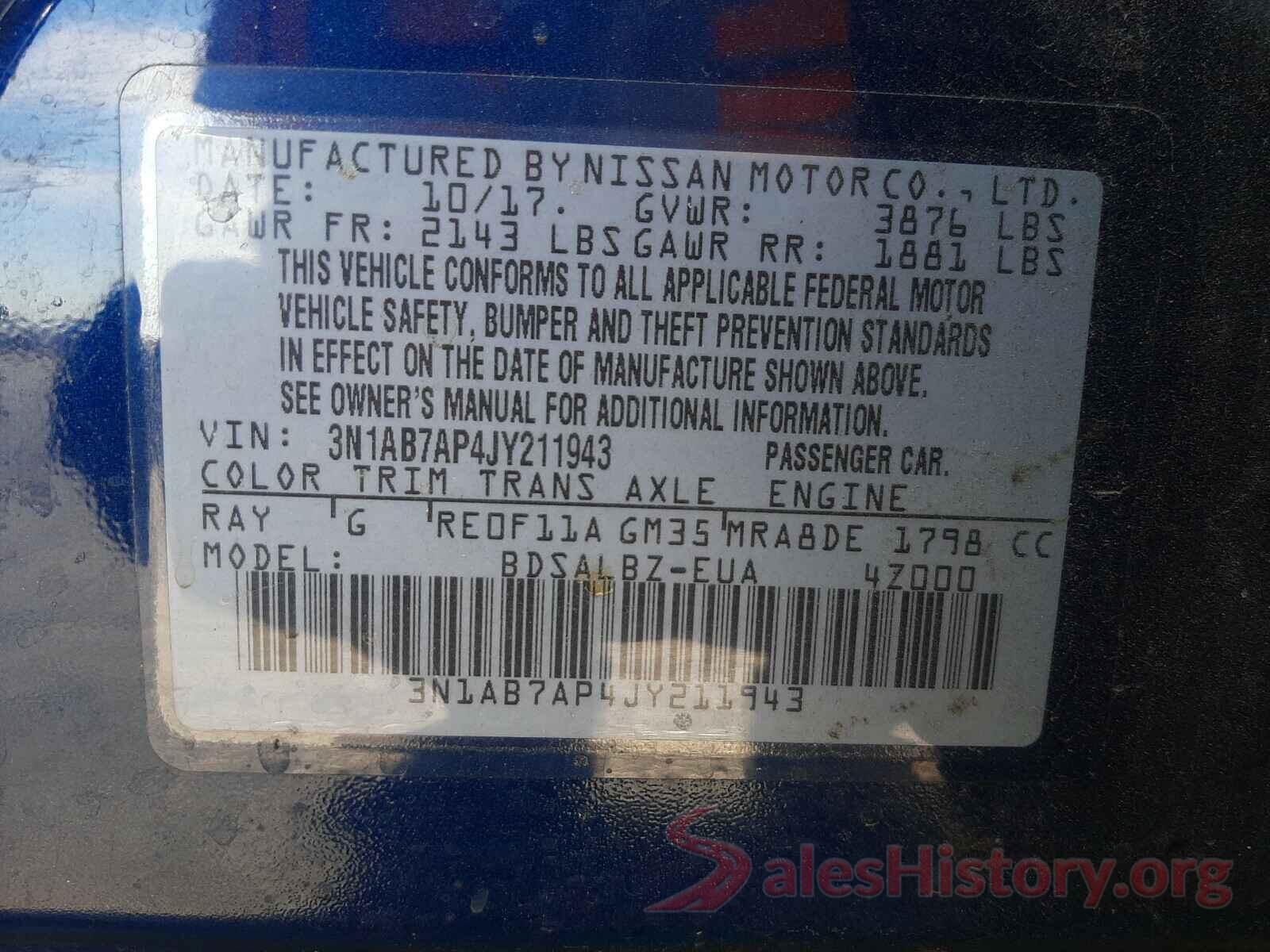 3N1AB7AP4JY211943 2018 NISSAN SENTRA