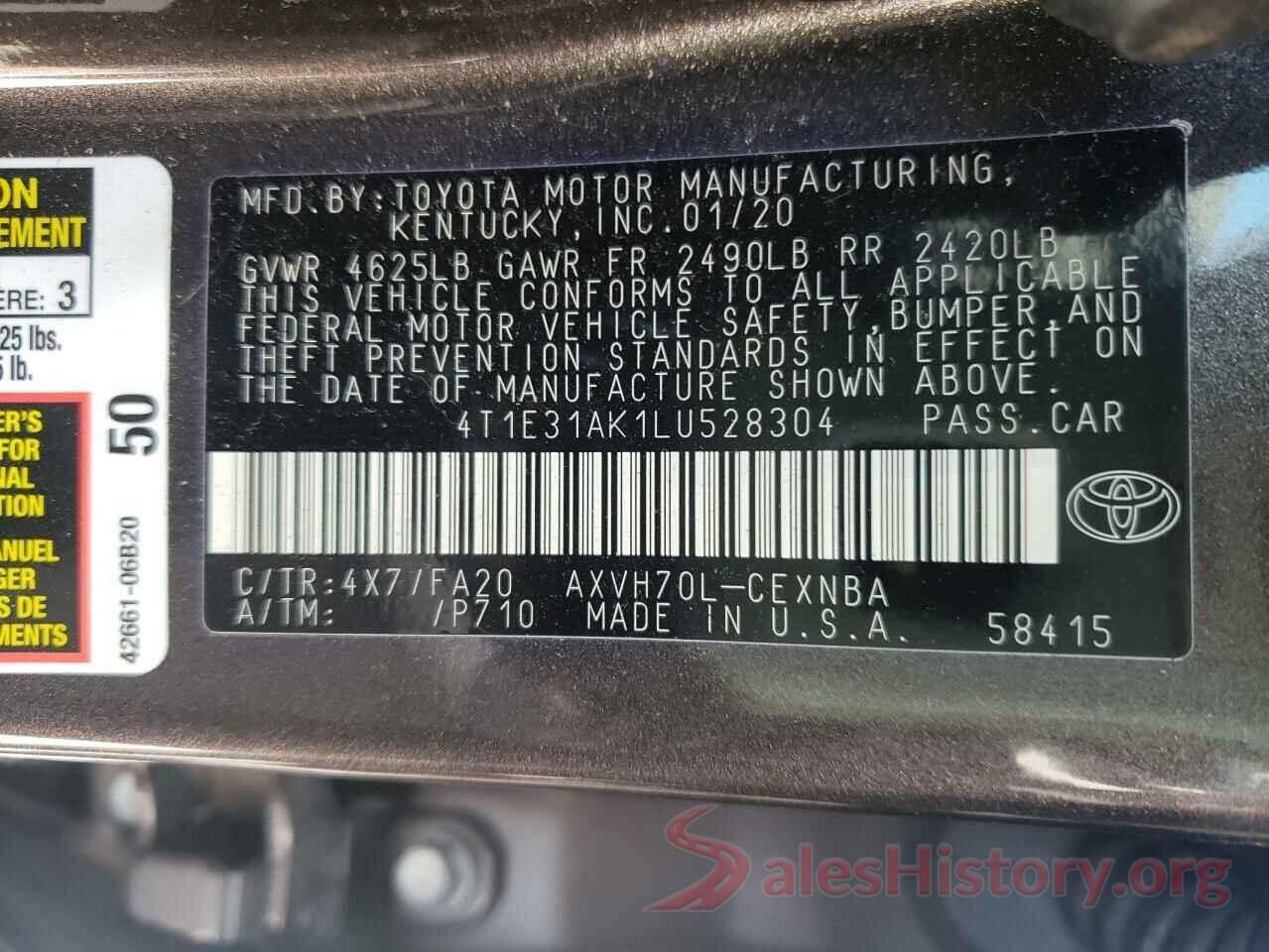 4T1E31AK1LU528304 2020 TOYOTA CAMRY