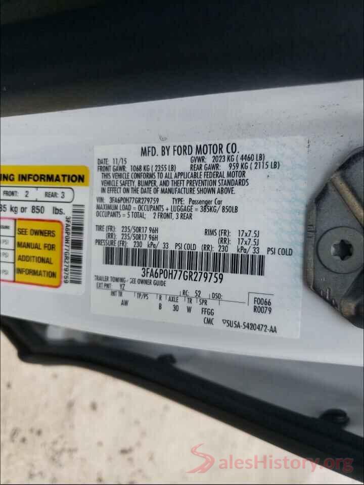 3FA6P0H77GR279759 2016 FORD FUSION