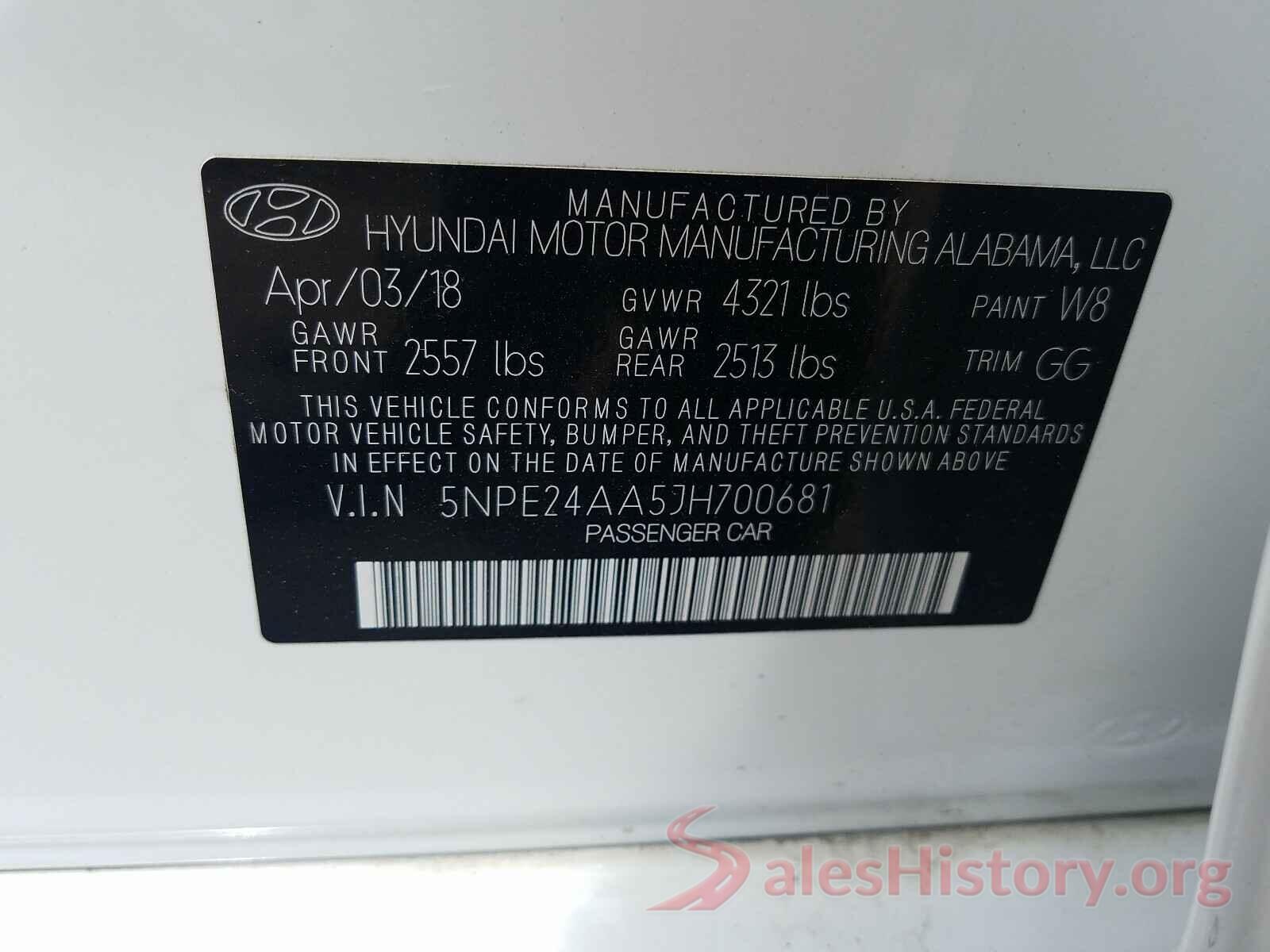 5NPE24AA5JH700681 2018 HYUNDAI SONATA