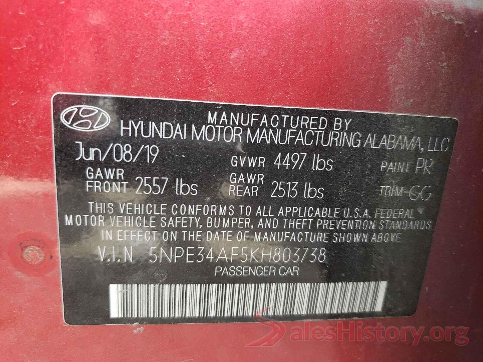 5NPE34AF5KH803738 2019 HYUNDAI SONATA