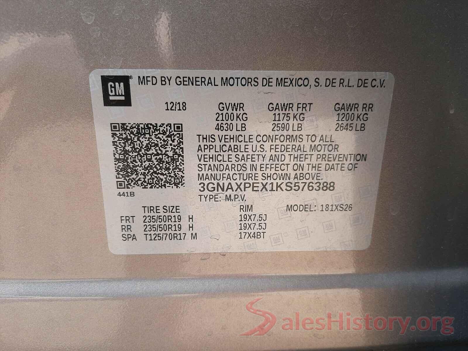 3GNAXPEX1KS576388 2019 CHEVROLET EQUINOX