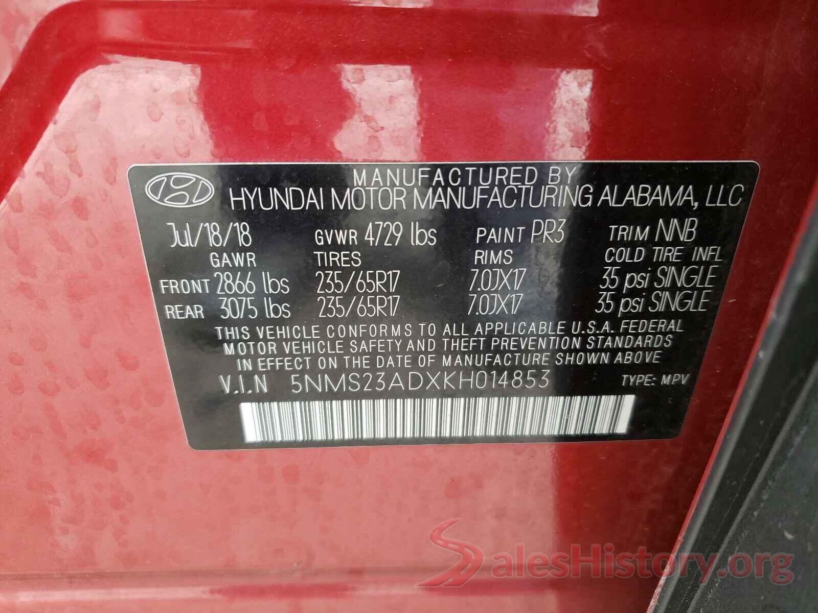 5NMS23ADXKH014853 2019 HYUNDAI SANTA FE