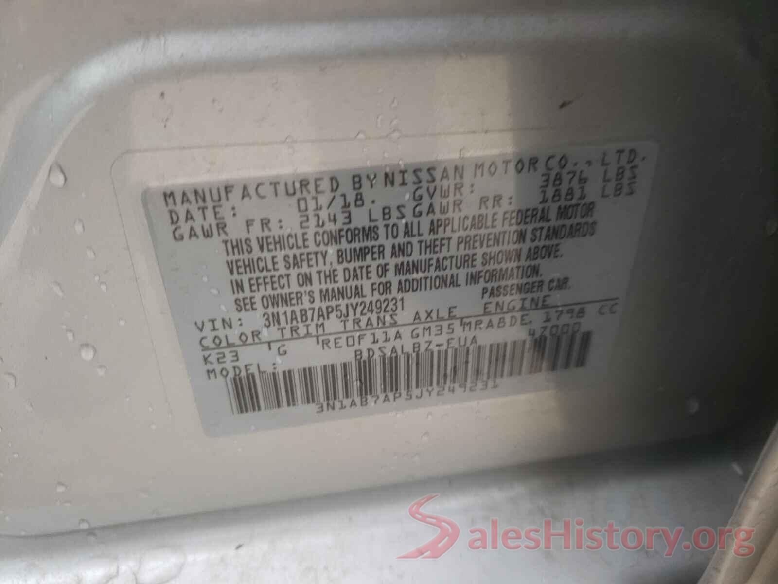 3N1AB7AP5JY249231 2018 NISSAN SENTRA