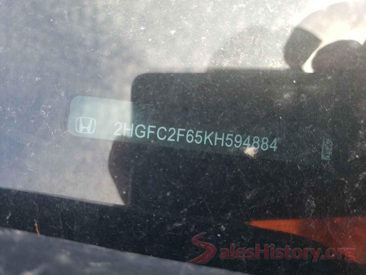 2HGFC2F65KH594884 2019 HONDA CIVIC