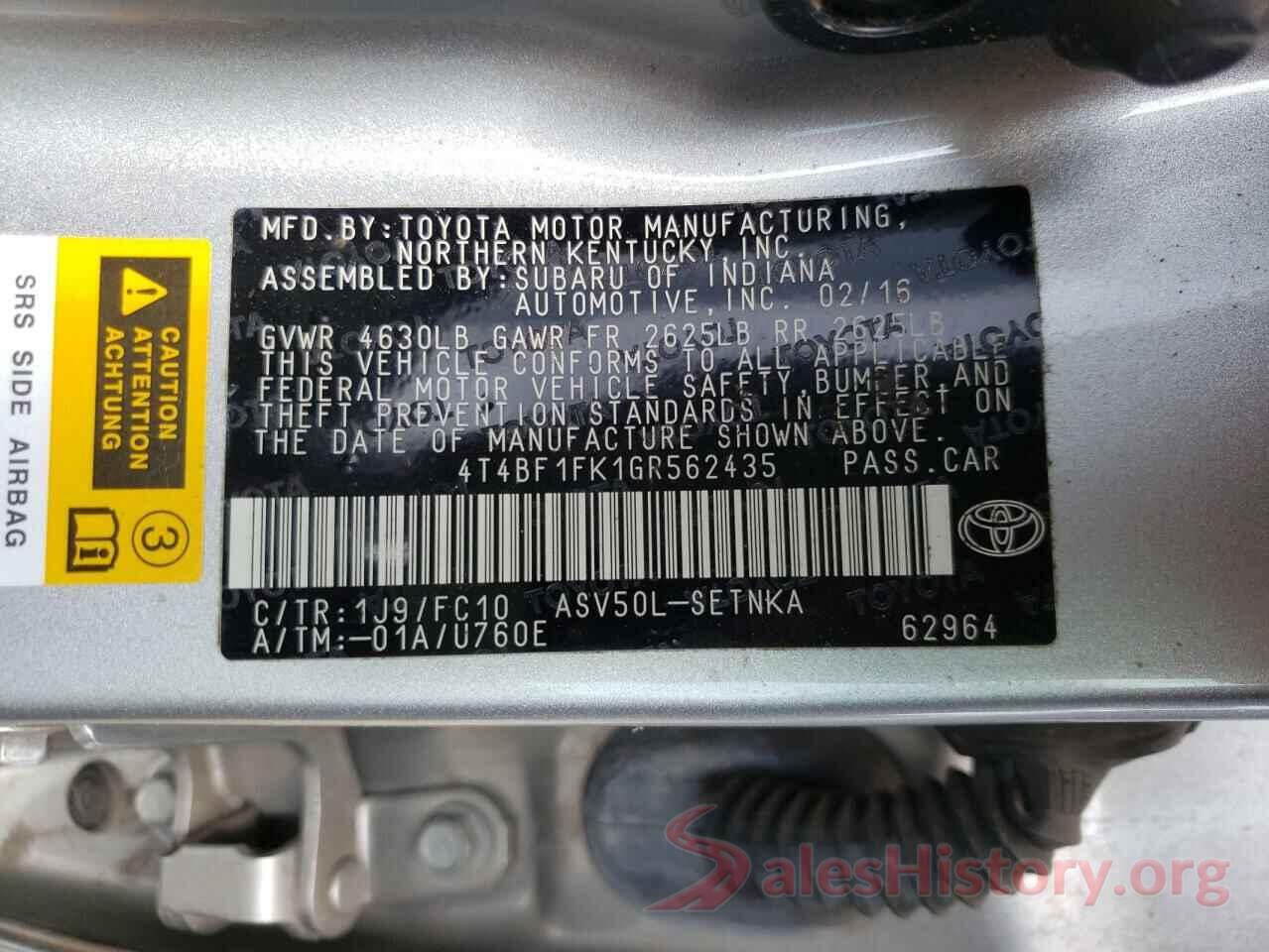 4T4BF1FK1GR562435 2016 TOYOTA CAMRY