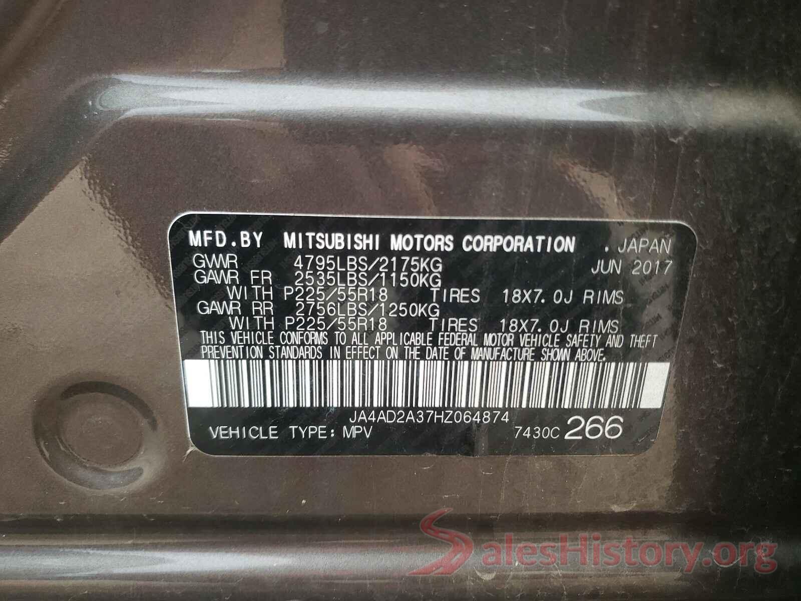 JA4AD2A37HZ064874 2017 MITSUBISHI OUTLANDER