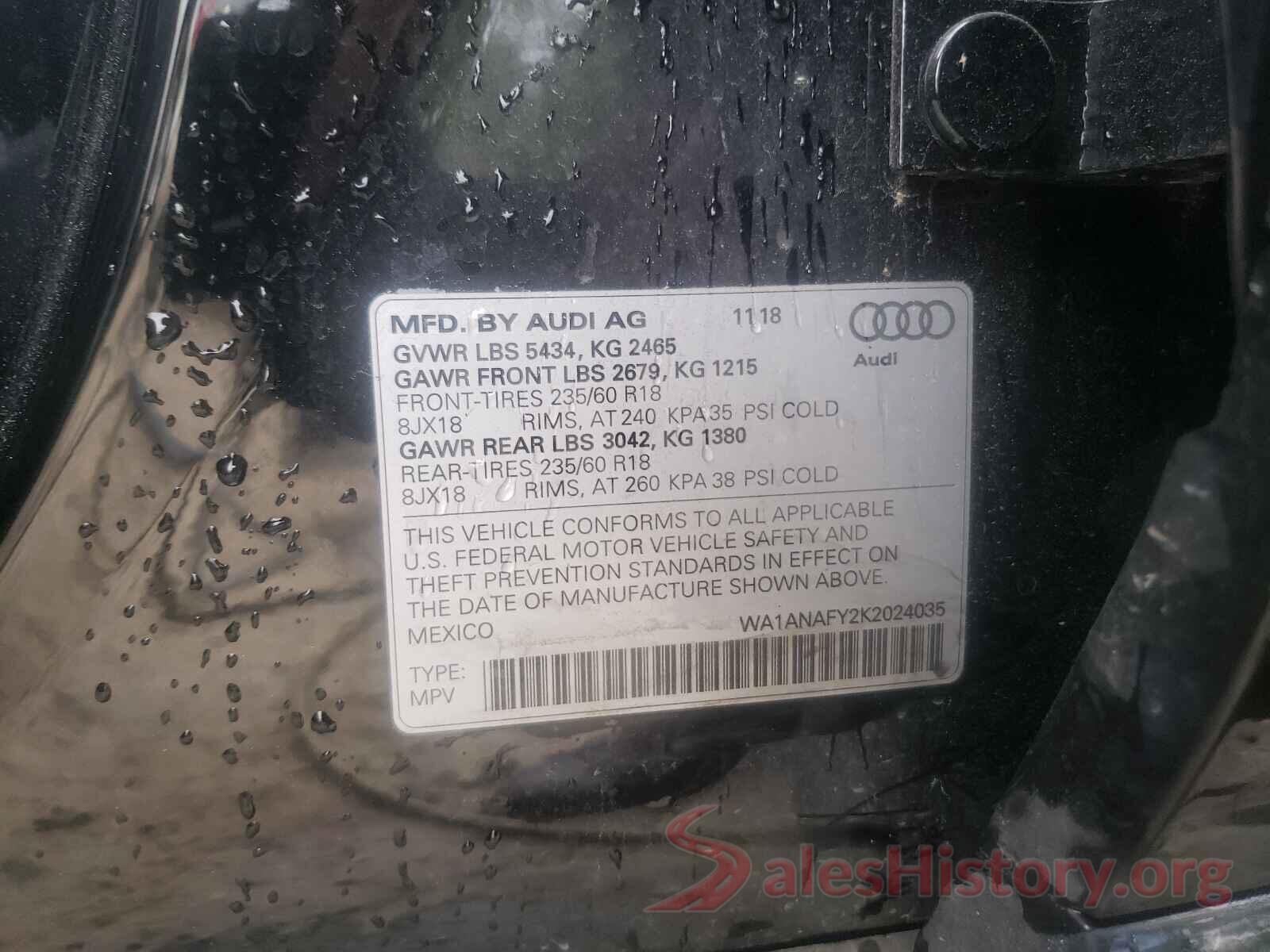 WA1ANAFY2K2024035 2019 AUDI Q5