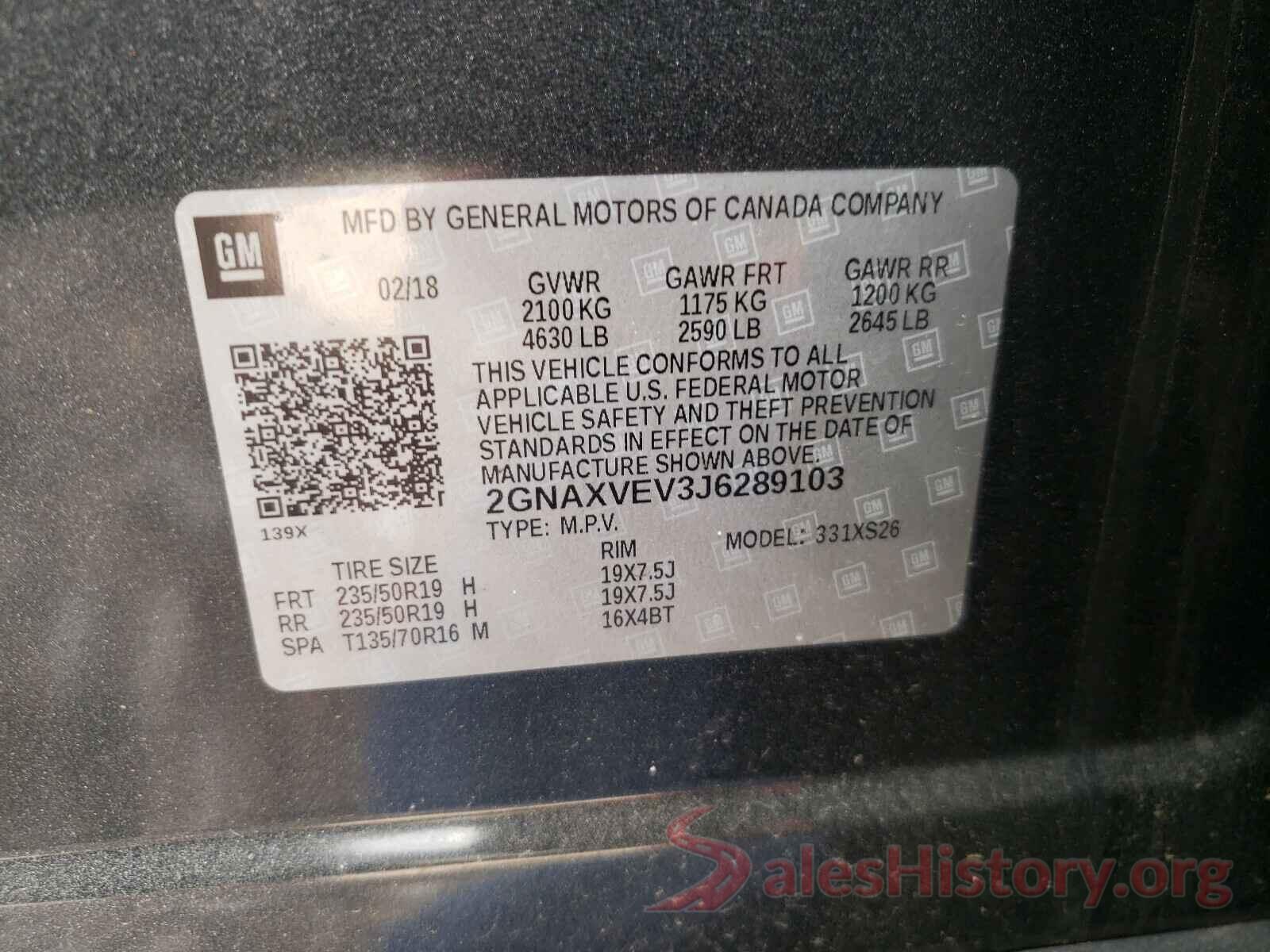 2GNAXVEV3J6289103 2018 CHEVROLET EQUINOX