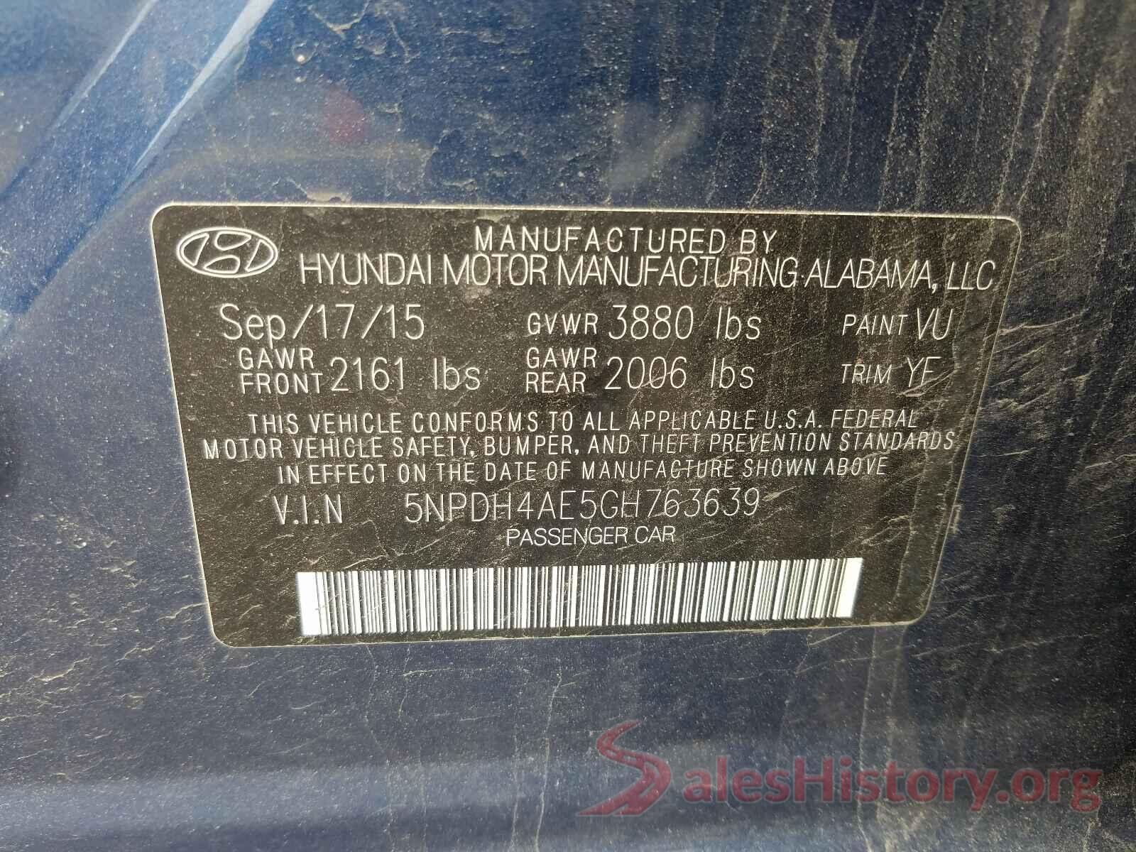 5NPDH4AE5GH763639 2016 HYUNDAI ELANTRA