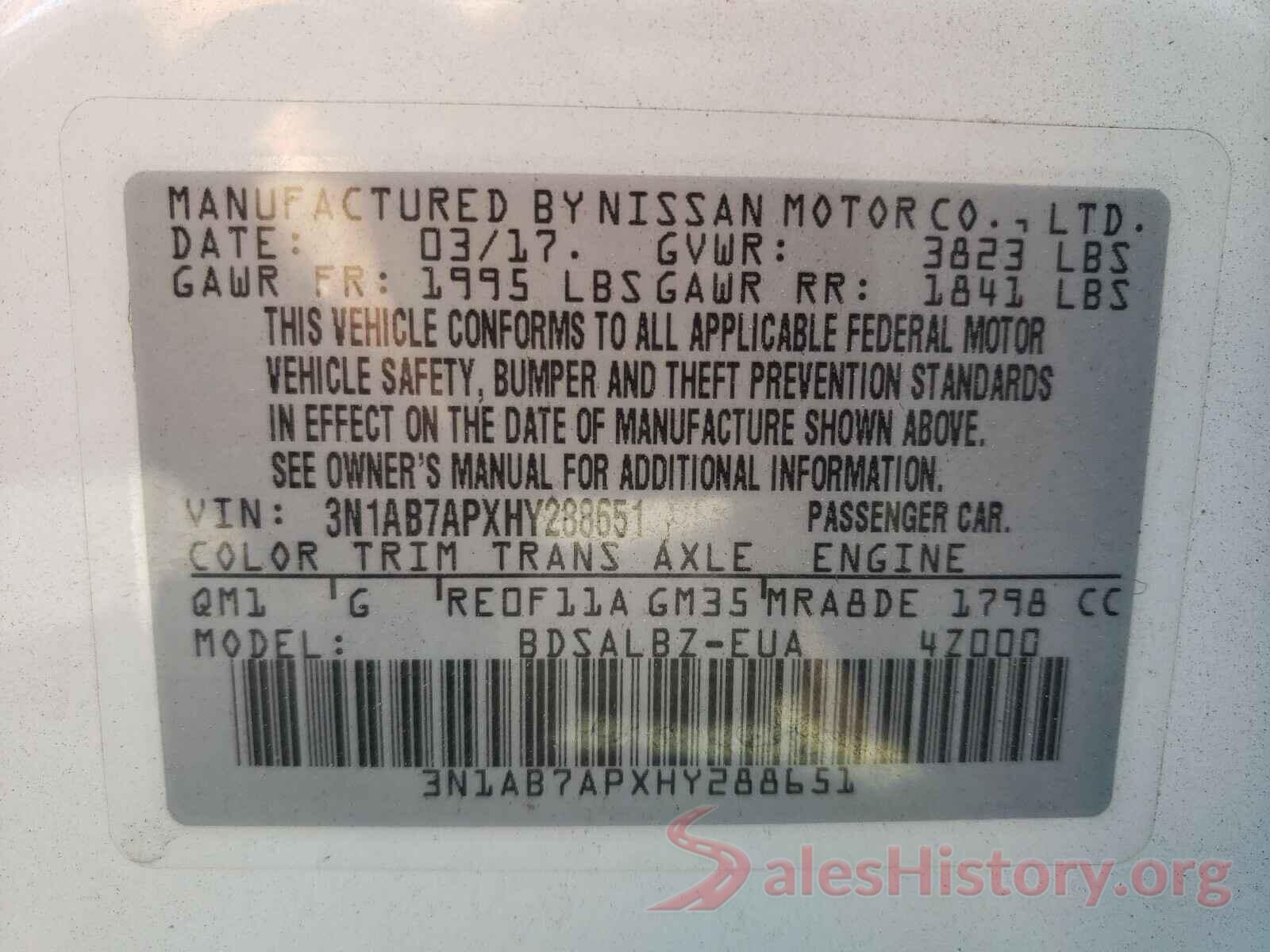 3N1AB7APXHY288651 2017 NISSAN SENTRA