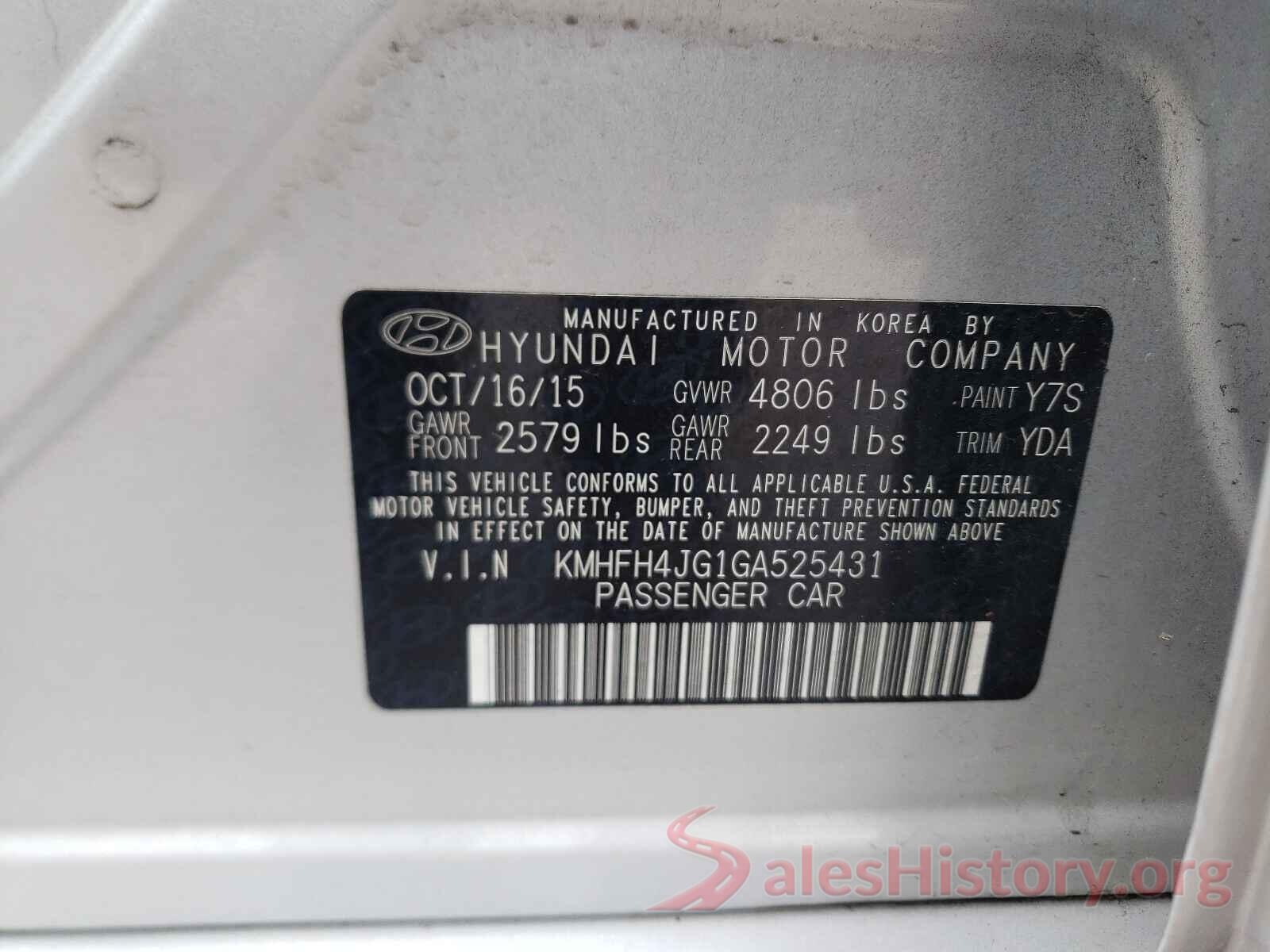 KMHFH4JG1GA525431 2016 HYUNDAI AZERA