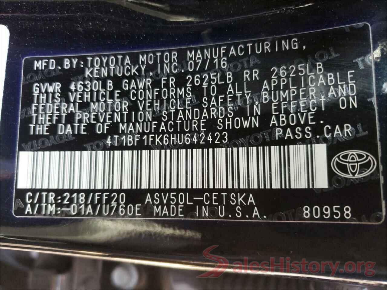 4T1BF1FK6HU642423 2017 TOYOTA CAMRY