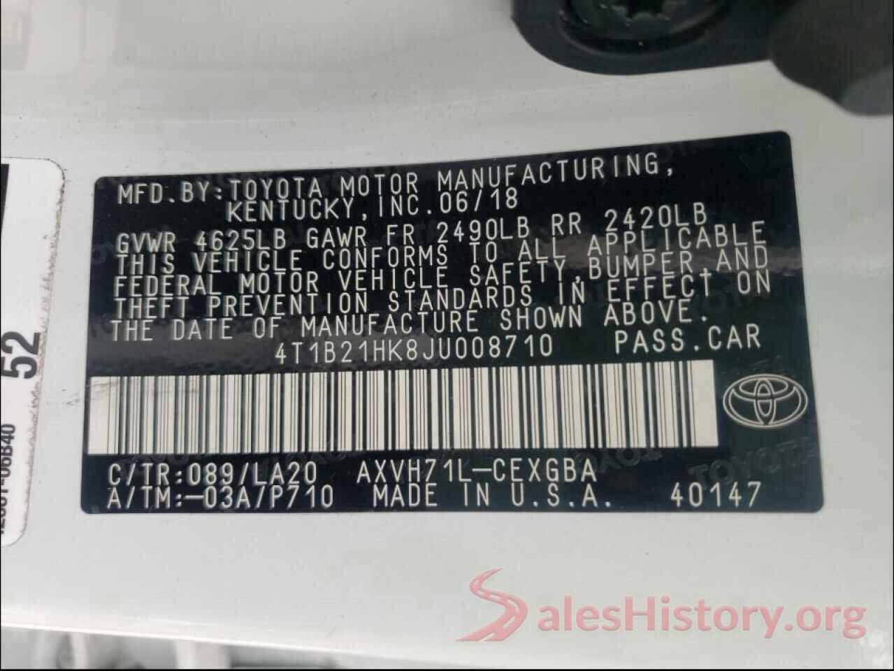 4T1B21HK8JU008710 2018 TOYOTA CAMRY