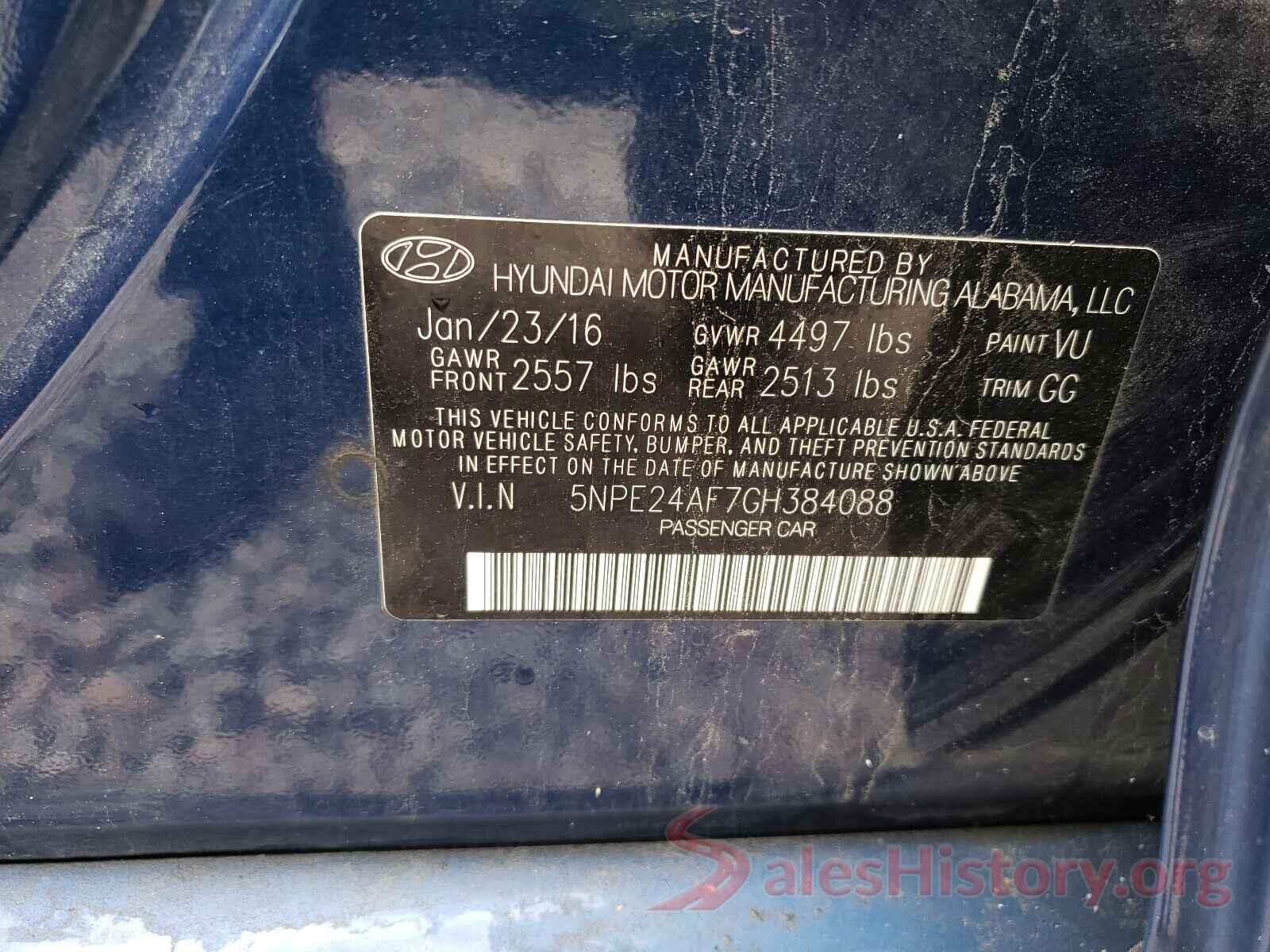 5NPE24AF7GH384088 2016 HYUNDAI SONATA