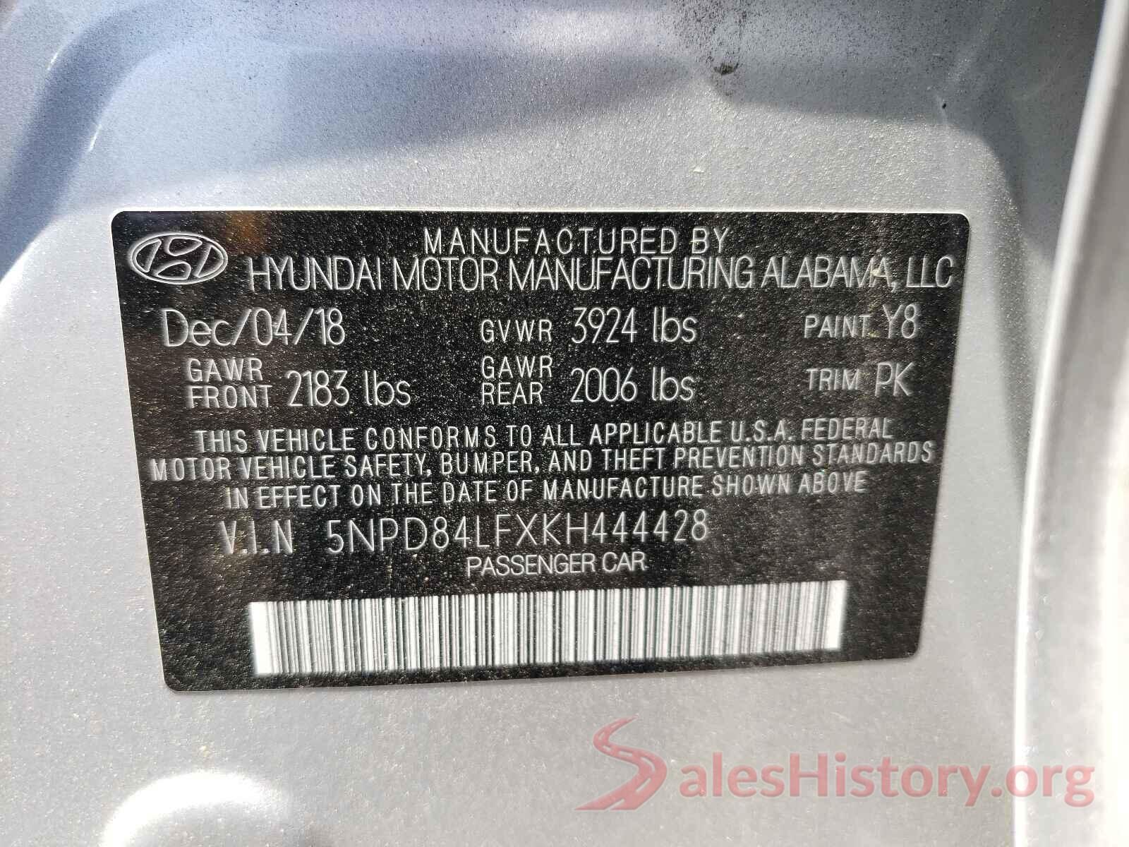 5NPD84LFXKH444428 2019 HYUNDAI ELANTRA