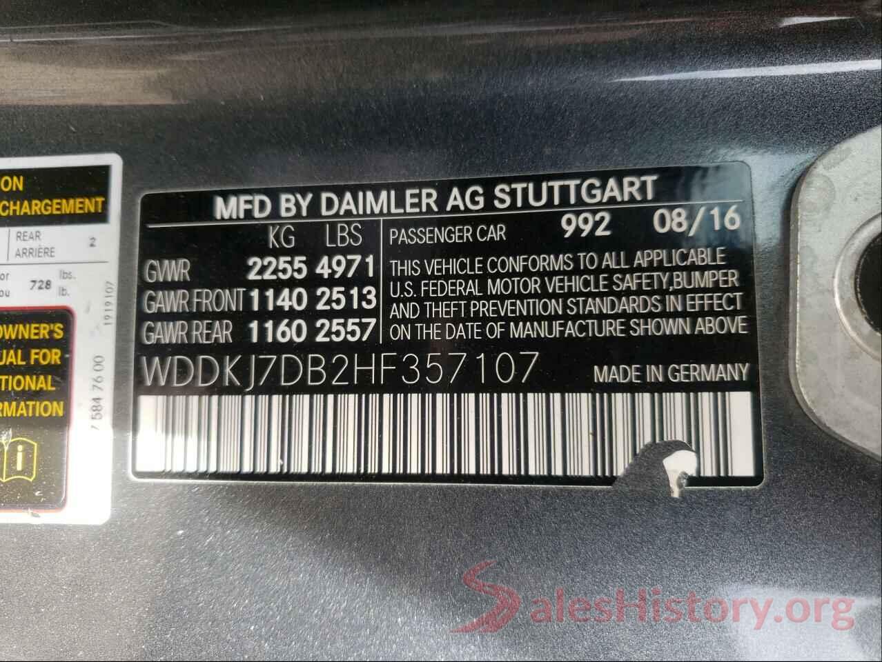 WDDKJ7DB2HF357107 2017 MERCEDES-BENZ E-CLASS